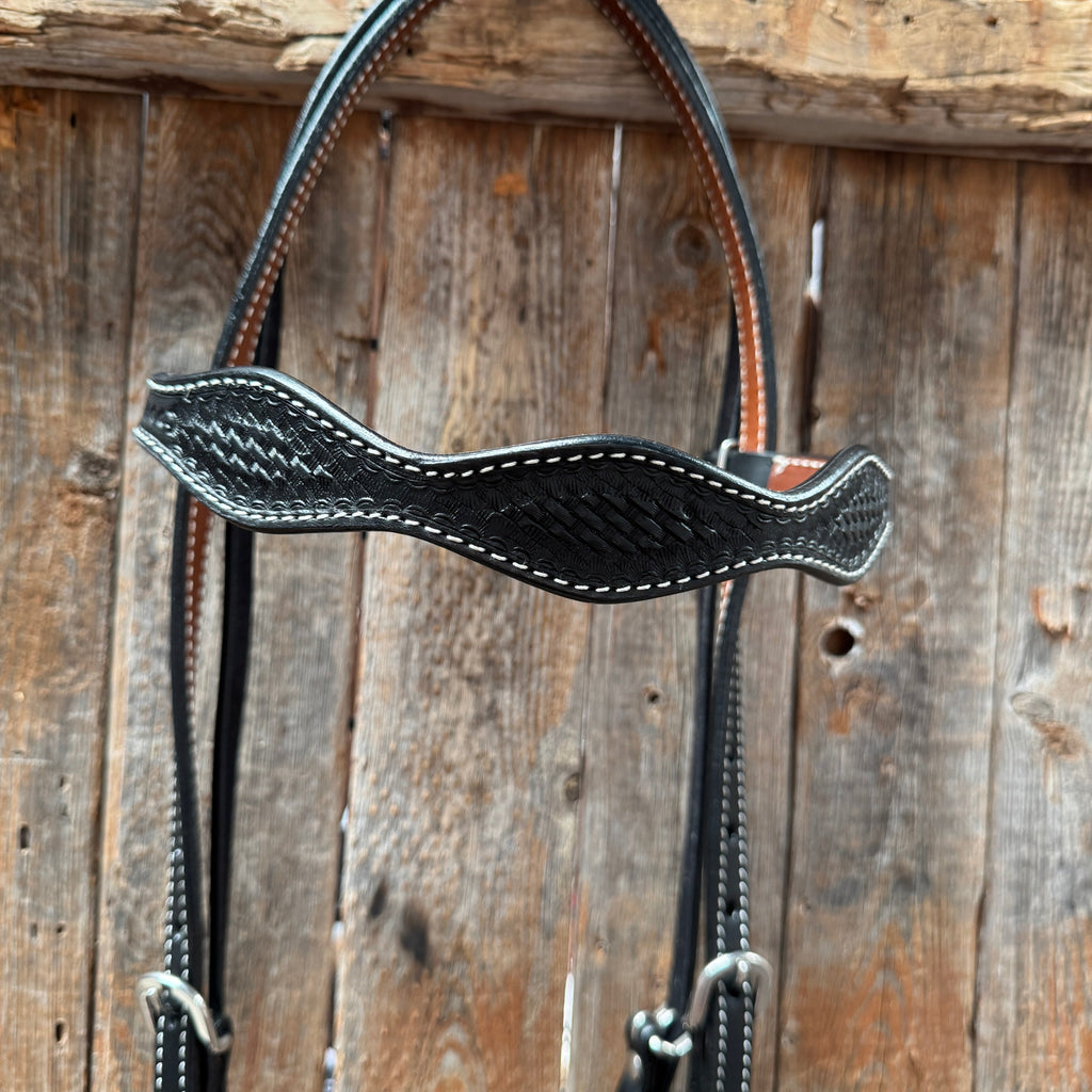 Basketweave Black Browband Draft Headstall / Bridle — view 2