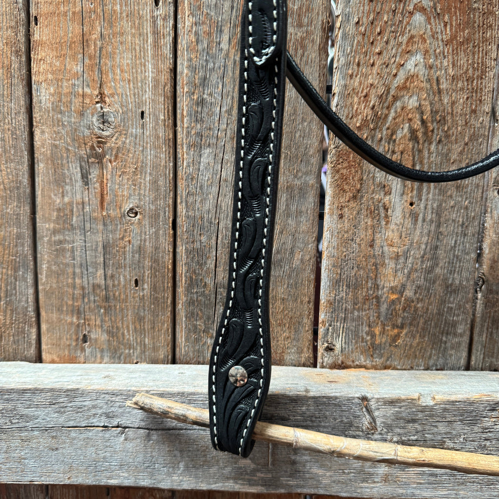 Floral V Browband Black Draft Headstall / Bridle — view 3