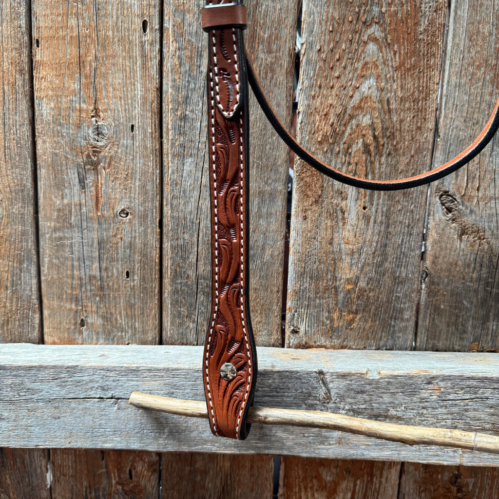 Floral V Browband Medium Oil Draft Headstall / Bridle — view 3