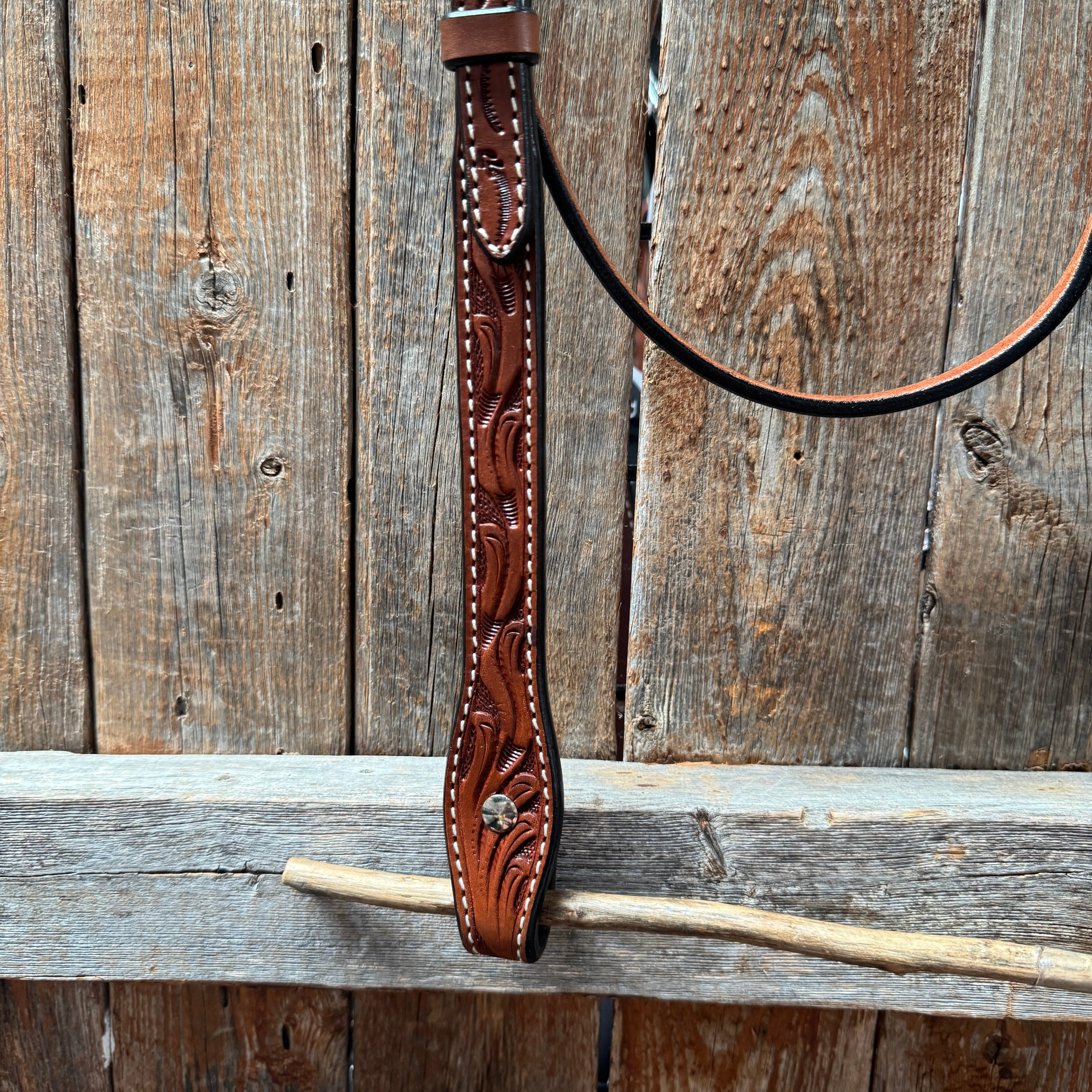 Floral V Browband Medium Oil Draft Headstall / Bridle — view 3