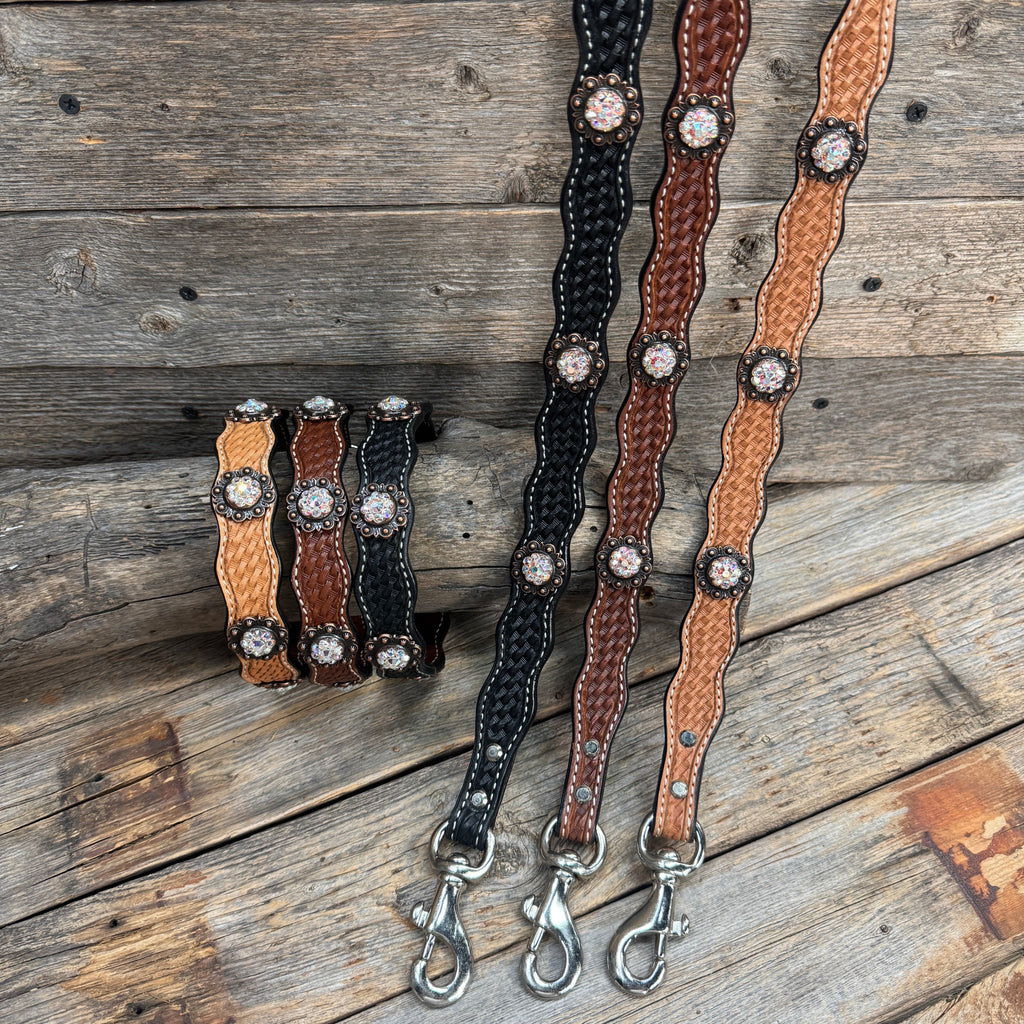 Genuine Leather Dog Collar or Leash With Copper AB Conchos 10" to 22" DC33