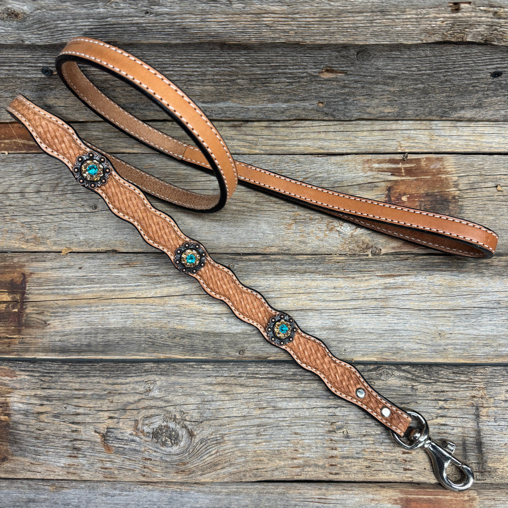 Genuine Leather Dog Collar or Leash With Copper Teal and Champagne Conchos 10" to 22" orDC24 — view 6