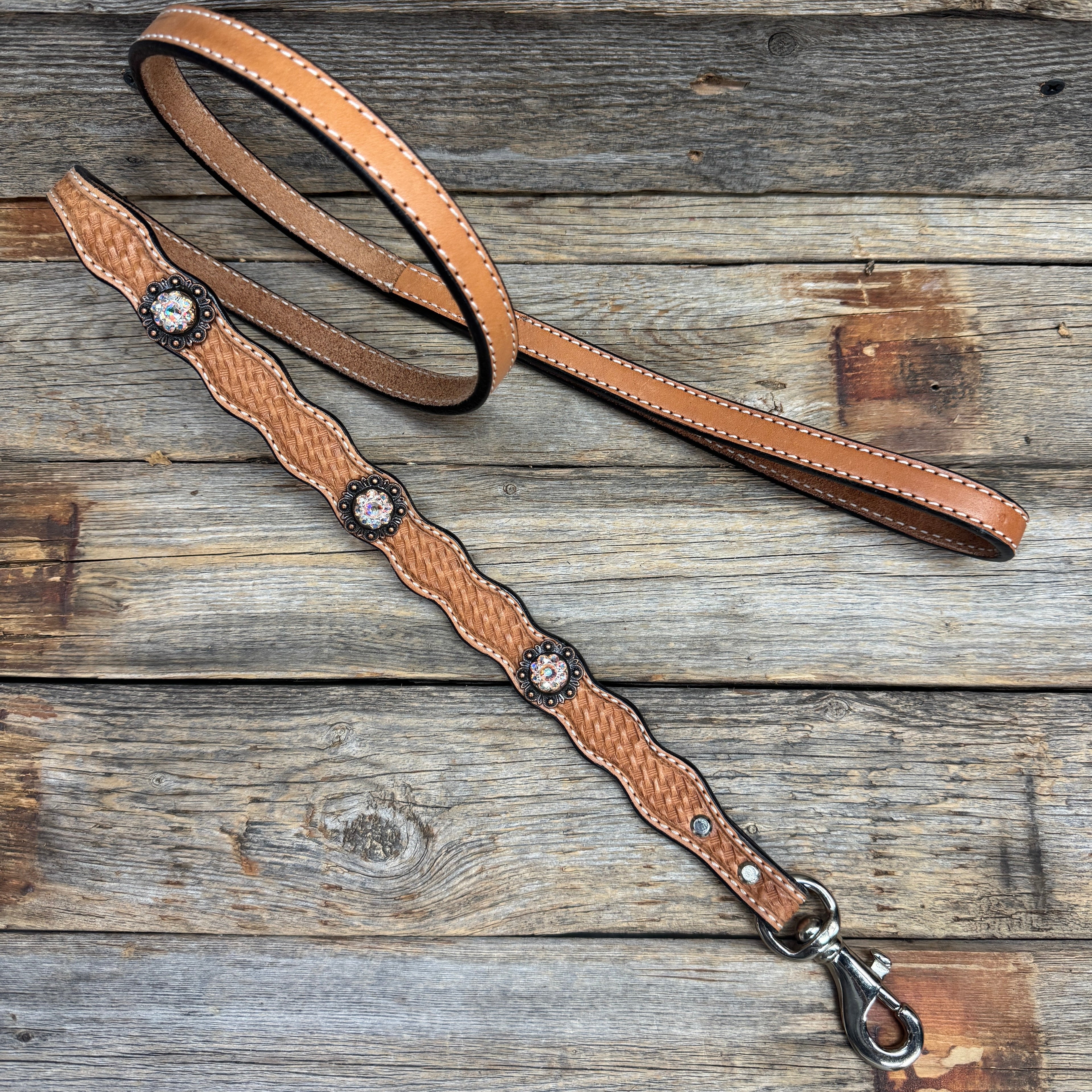 Genuine Leather Dog Collar or Leash With Copper AB Conchos 10" to 22" DC33 — view 6
