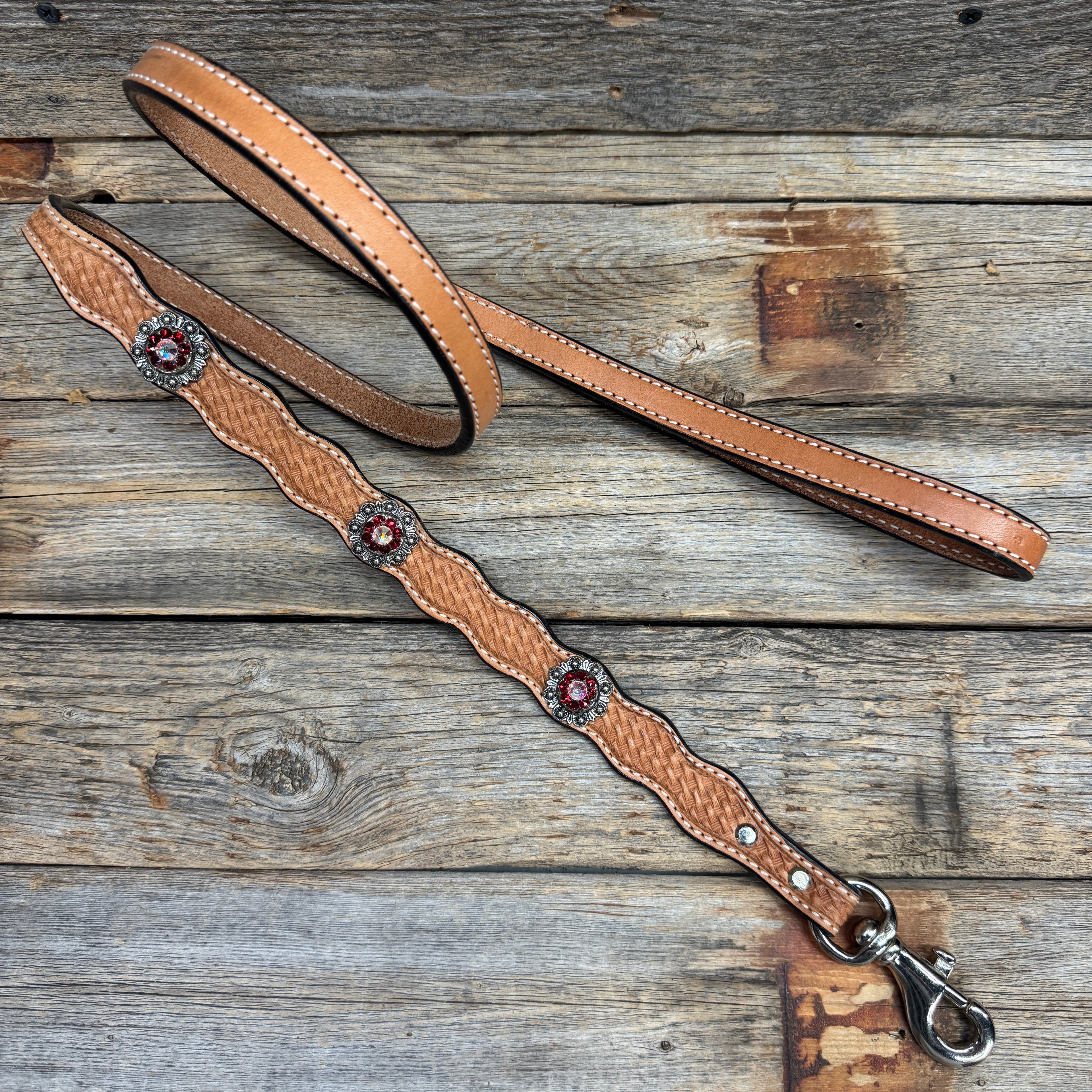 Genuine Leather Dog Collar or Leash With Antique Silver Ruby and AB Conchos 10" to 22" orDC41 — view 6
