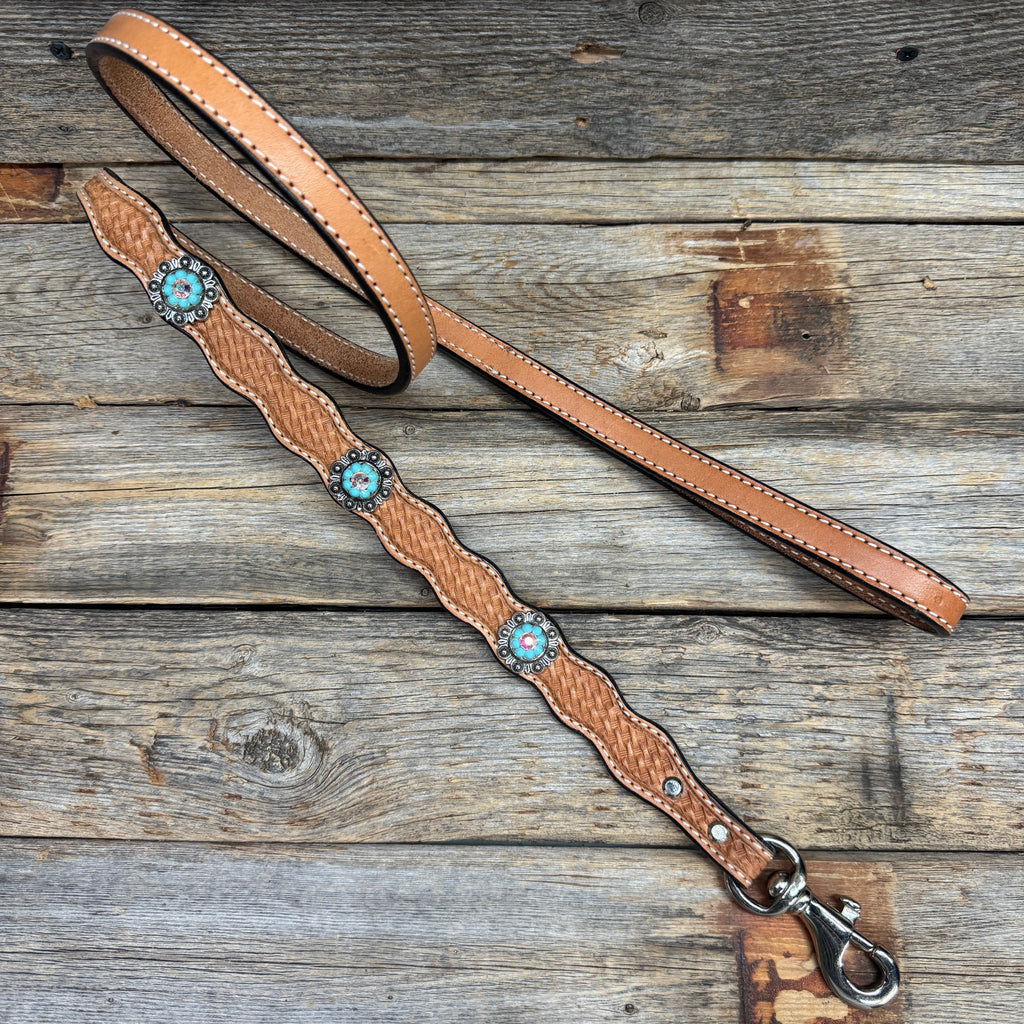 Genuine Leather Dog Collar or Leash With Antique Silver Turquoise and AB Conchos 10" to 22" orDC5 — view 6