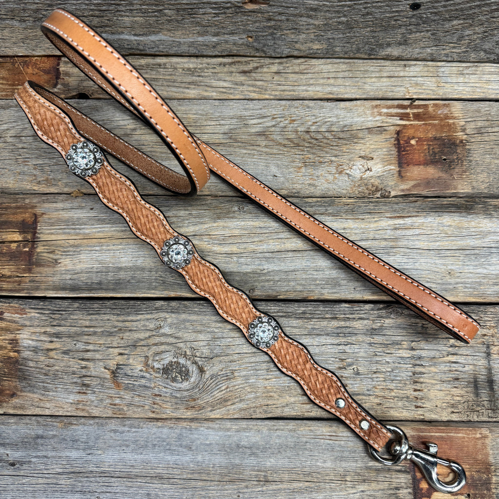 Genuine Leather Dog Collar or Leash With Antique Silver Clear Conchos 10" to 22" orDC44 — view 6