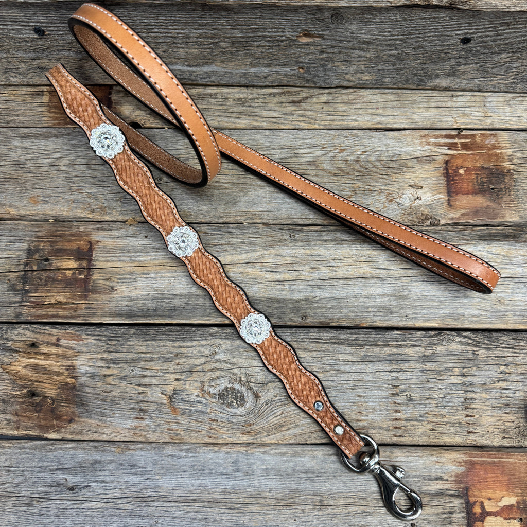 Genuine Leather Dog Collar or Leash With Bright Silver Clear Conchos 10" to 22" DC1 — view 6
