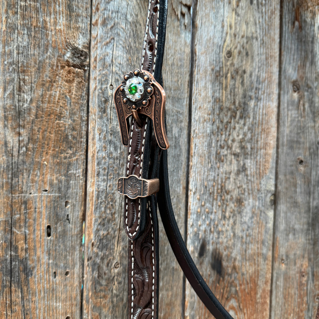 Dark Oil Floral Tooled Fern and Clear Browband & Breastcollar Tack Set #BBBC652 — view 5