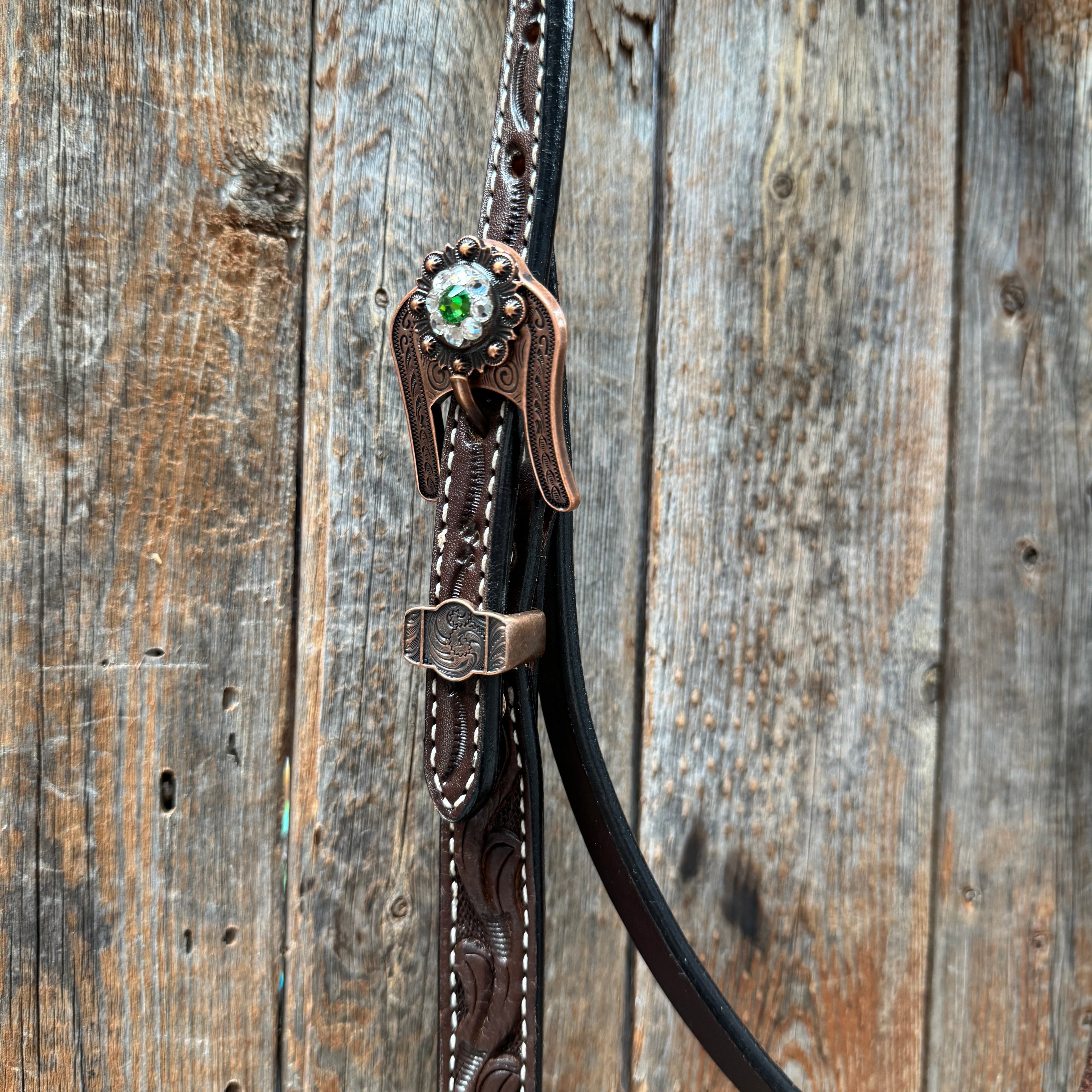 Dark Oil Floral Tooled Fern and Clear Browband & Breastcollar Tack Set #BBBC652 — view 5