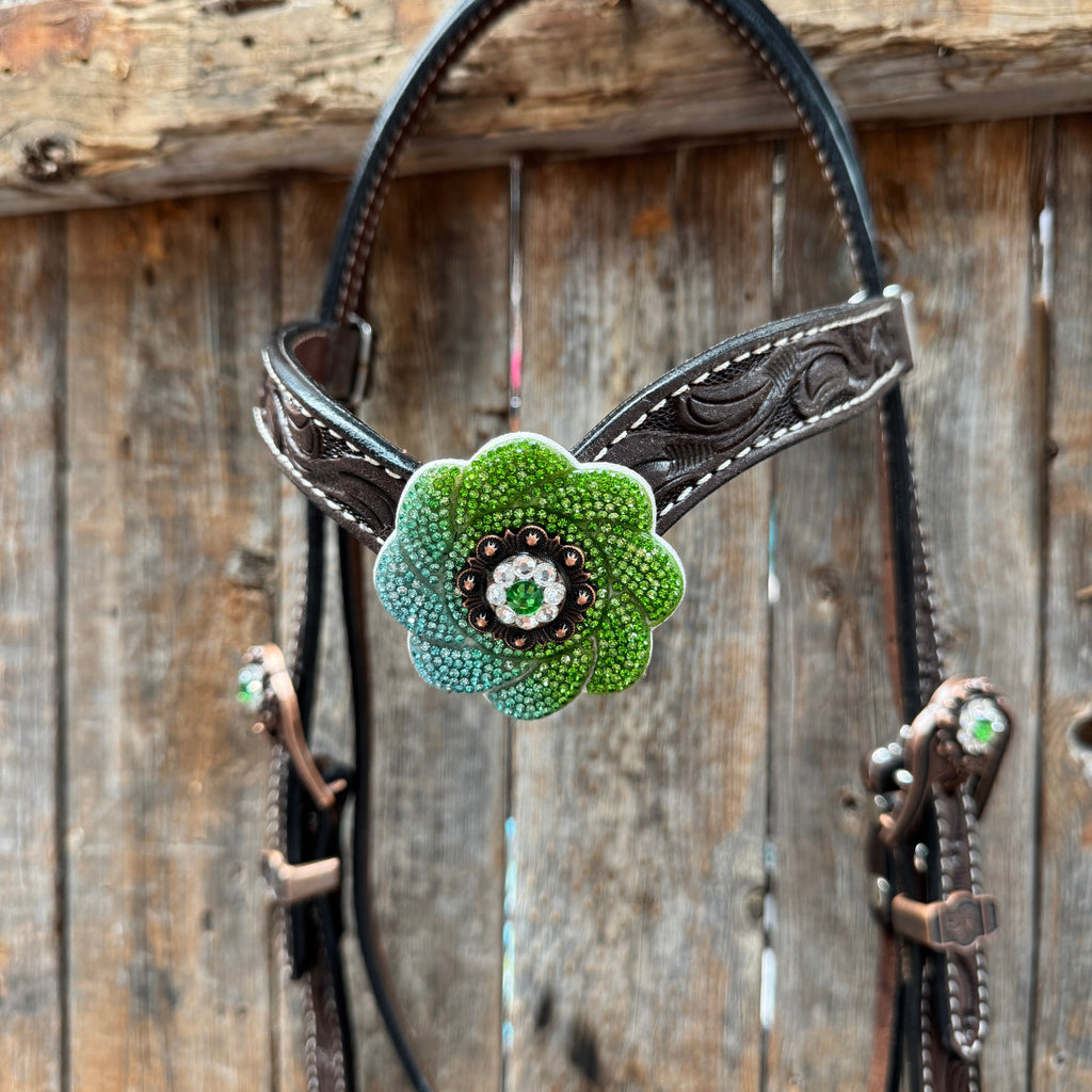 Dark Oil Floral Tooled Fern and Clear Browband & Breastcollar Tack Set #BBBC652 — view 3