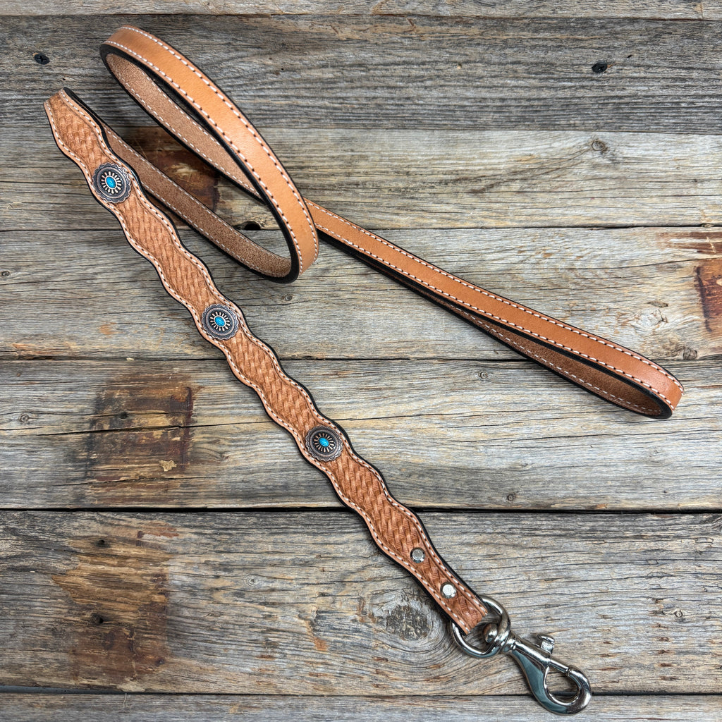 Genuine Leather Dog Collar or Leash With Oval Copper Turquoise Conchos 10" to 22" or W179S or DC76 — view 6