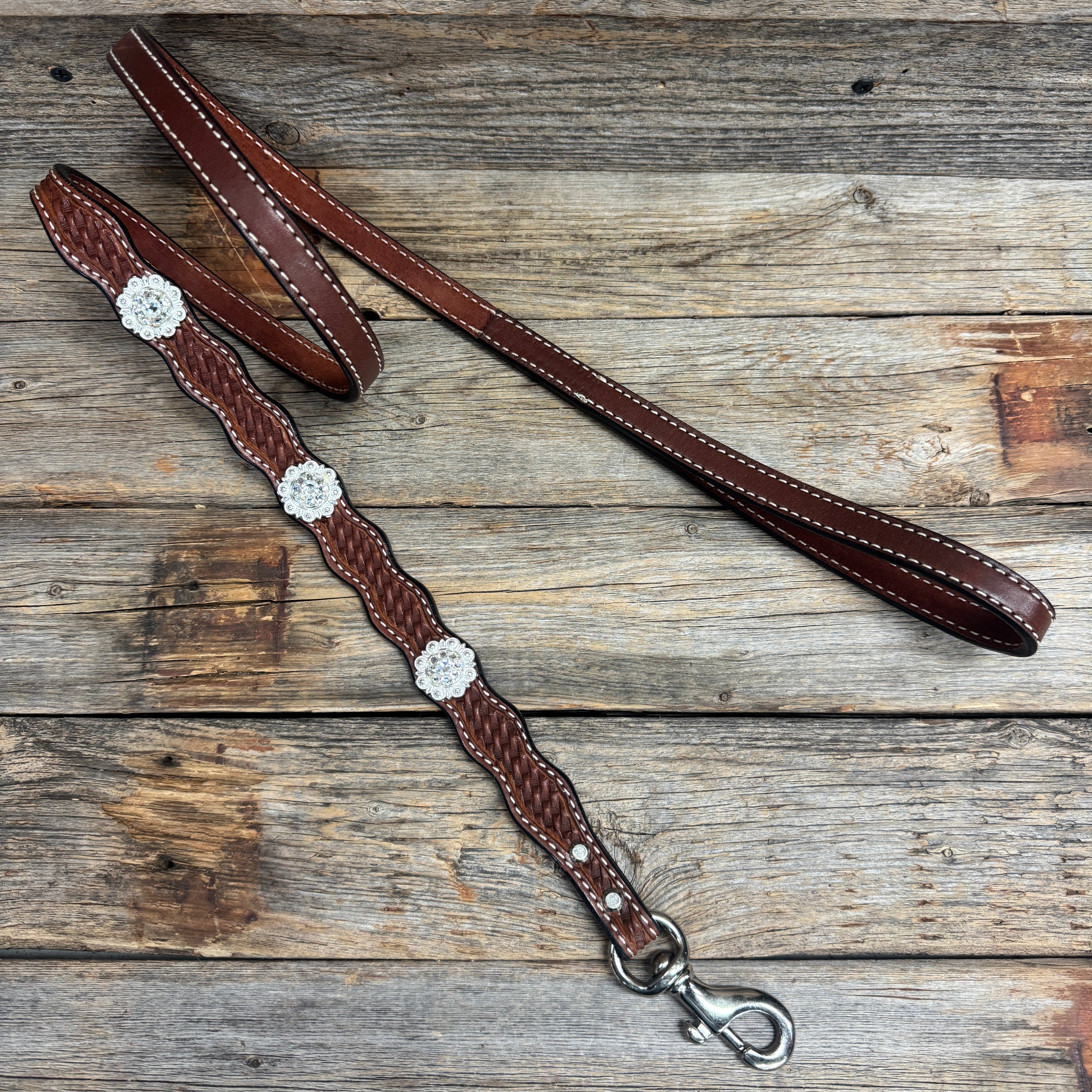 Genuine Leather Dog Collar or Leash With Bright Silver Clear Conchos 10" to 22" DC1 — view 7