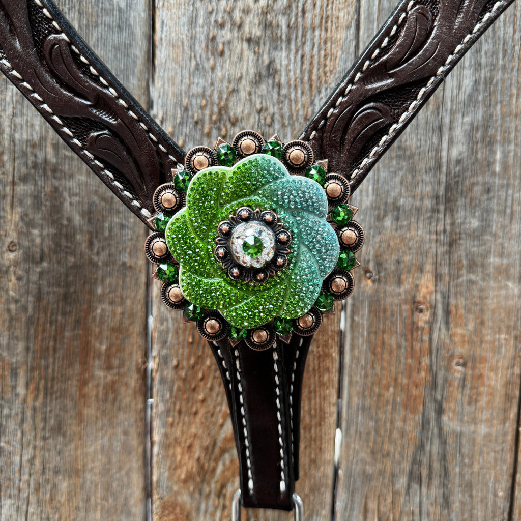 Dark Oil Floral Tooled Fern and Clear Browband & Breastcollar Tack Set #BBBC652 — view 7