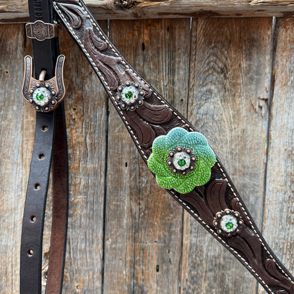 Dark Oil Floral Tooled Fern and Clear Browband & Breastcollar Tack Set #BBBC652 — view 8