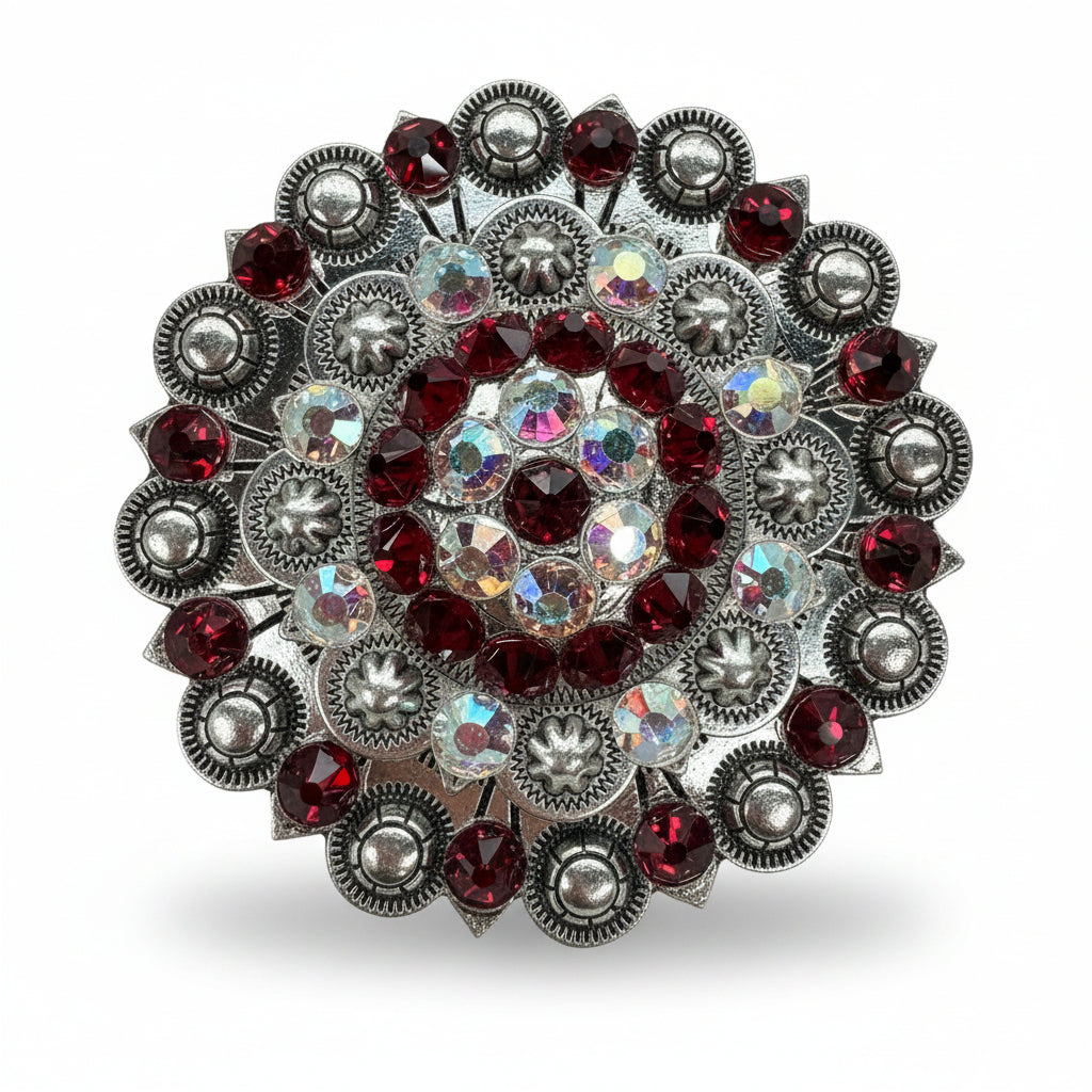 Antique Silver Ruby - AB Crystal Conchos | Sizes 1"- 3" | Buckles | Saddle Set | Leather Rosettes | Slide — view 6