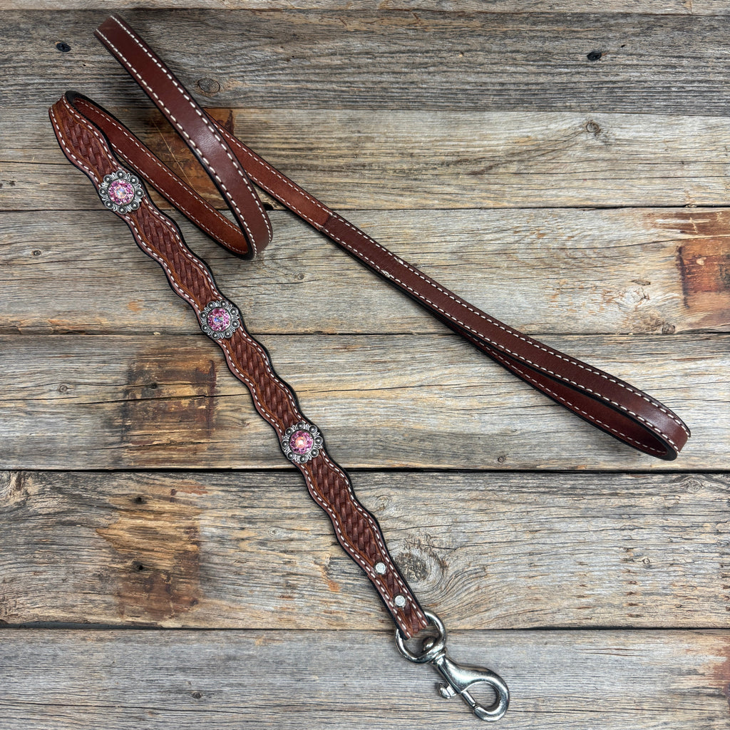Genuine Leather Dog Collar or Leash With Antique Silver Pink and AB Conchos 10" to 22" orDC40 — view 7