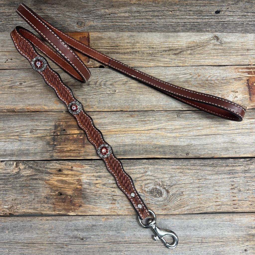Genuine Leather Dog Collar or Leash With Antique Silver Ruby and AB Conchos 10" to 22" orDC41 — view 7