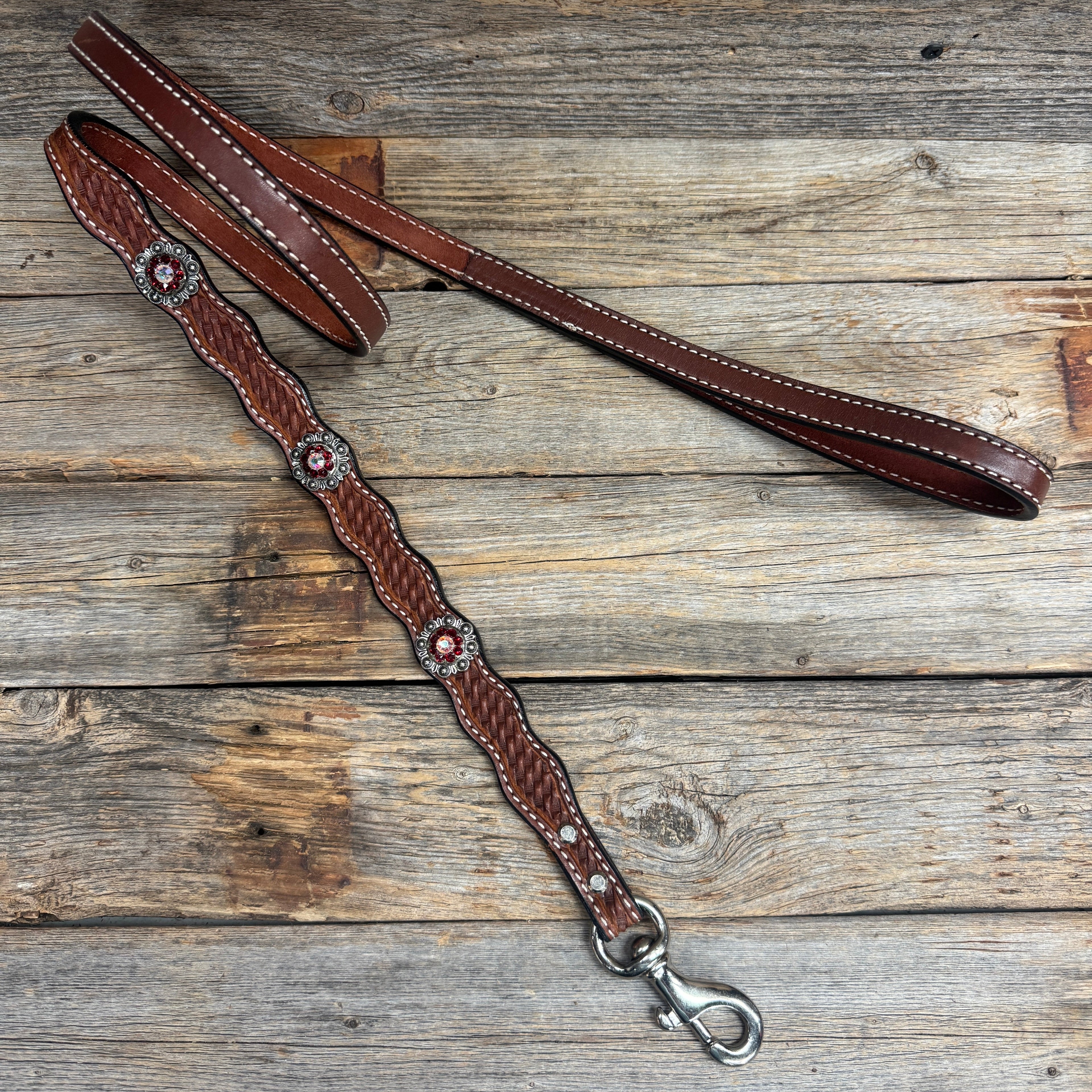 Genuine Leather Dog Collar or Leash With Antique Silver Ruby and AB Conchos 10" to 22" orDC41 — view 7