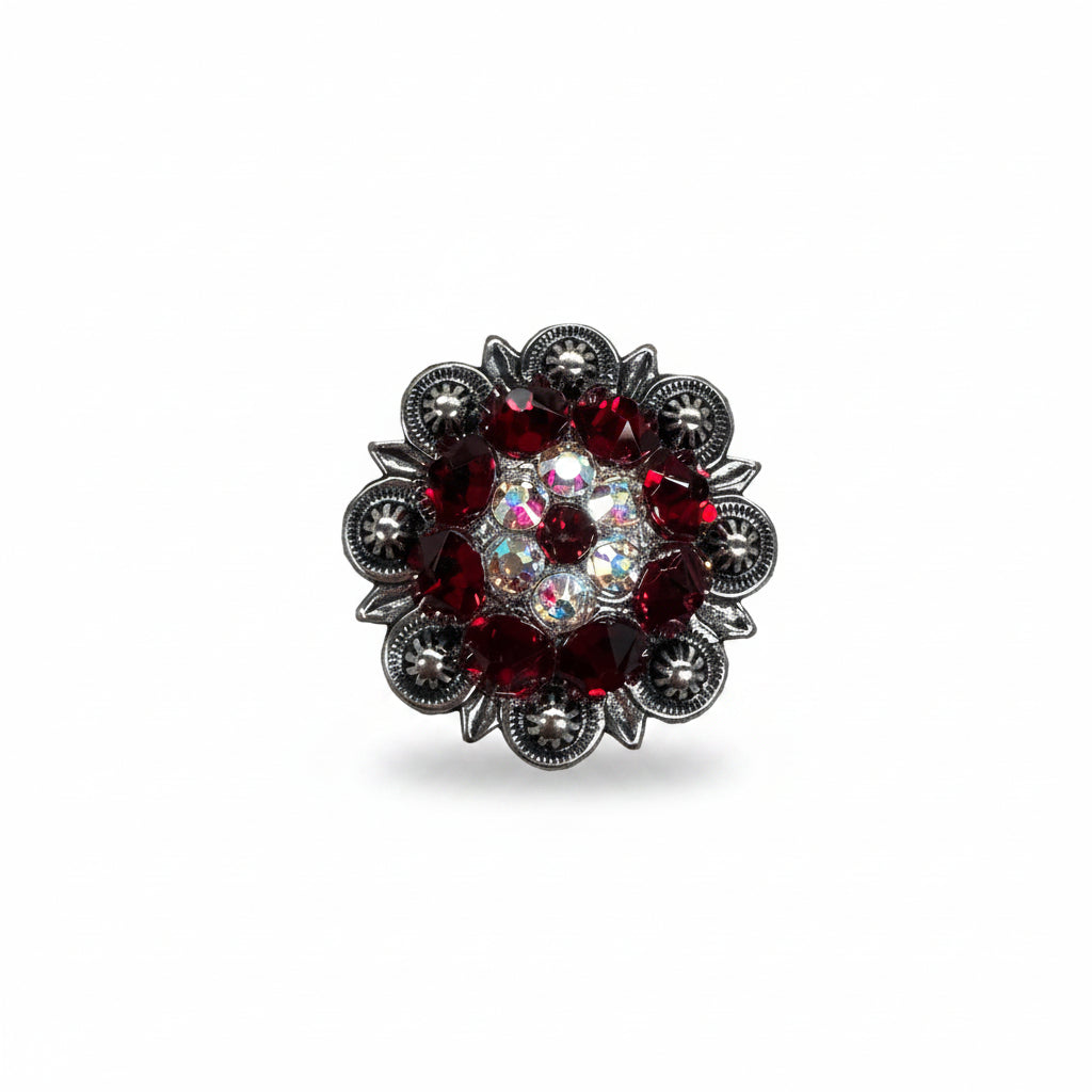 Antique Silver Ruby - AB Crystal Conchos | Sizes 1"- 3" | Buckles | Saddle Set | Leather Rosettes | Slide — view 4