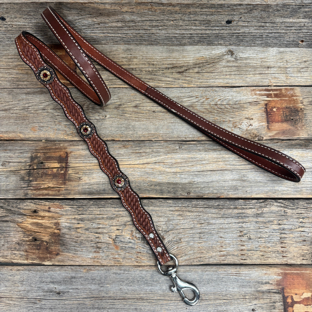 Genuine Leather Dog Collar or Leash With Copper Ruby and Champagne Conchos 10" to 22" orDC38 — view 7