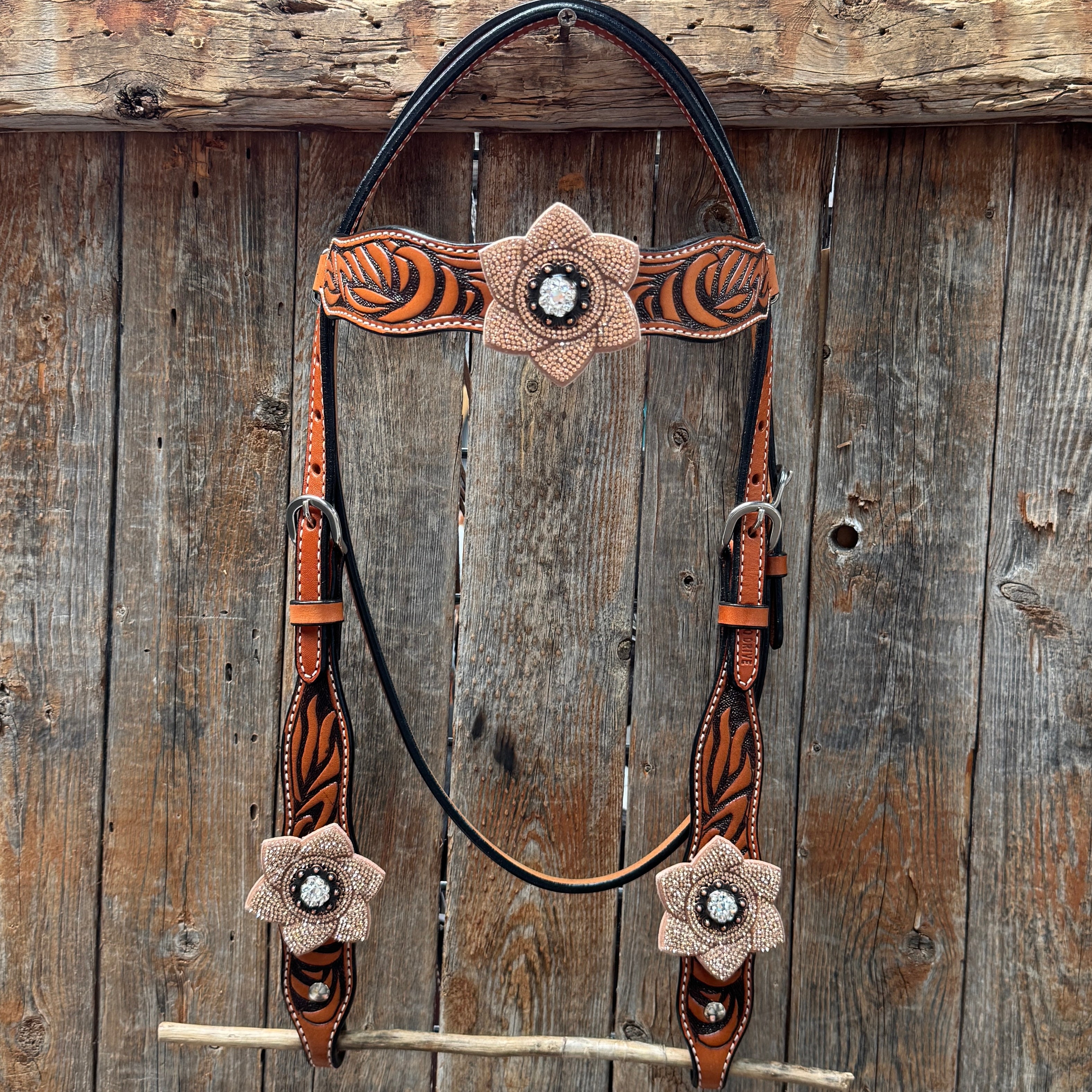Zebra Rose Gold and Clear Browband / Breastcollar Tack Set #BBBC654 — view 2