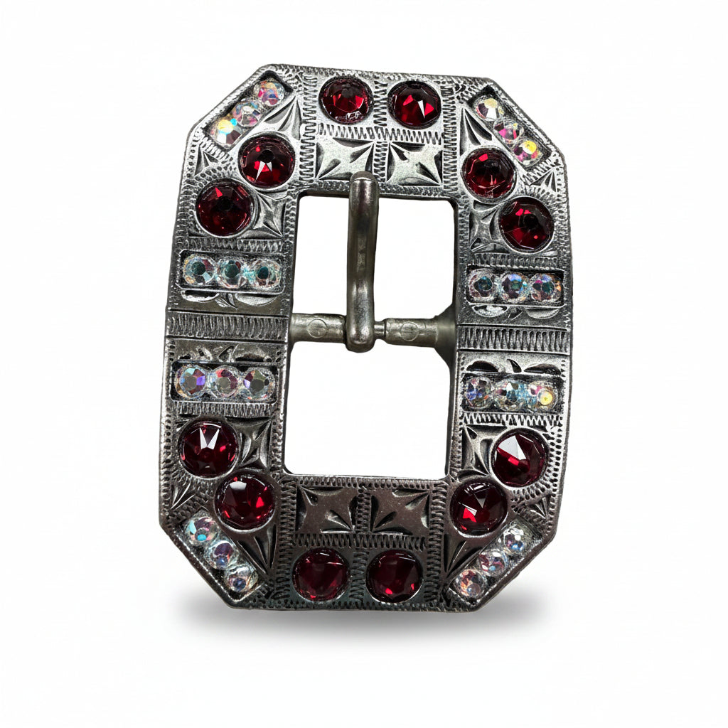 Antique Silver Ruby - AB Crystal Conchos | Sizes 1"- 3" | Buckles | Saddle Set | Leather Rosettes | Slide — view 8