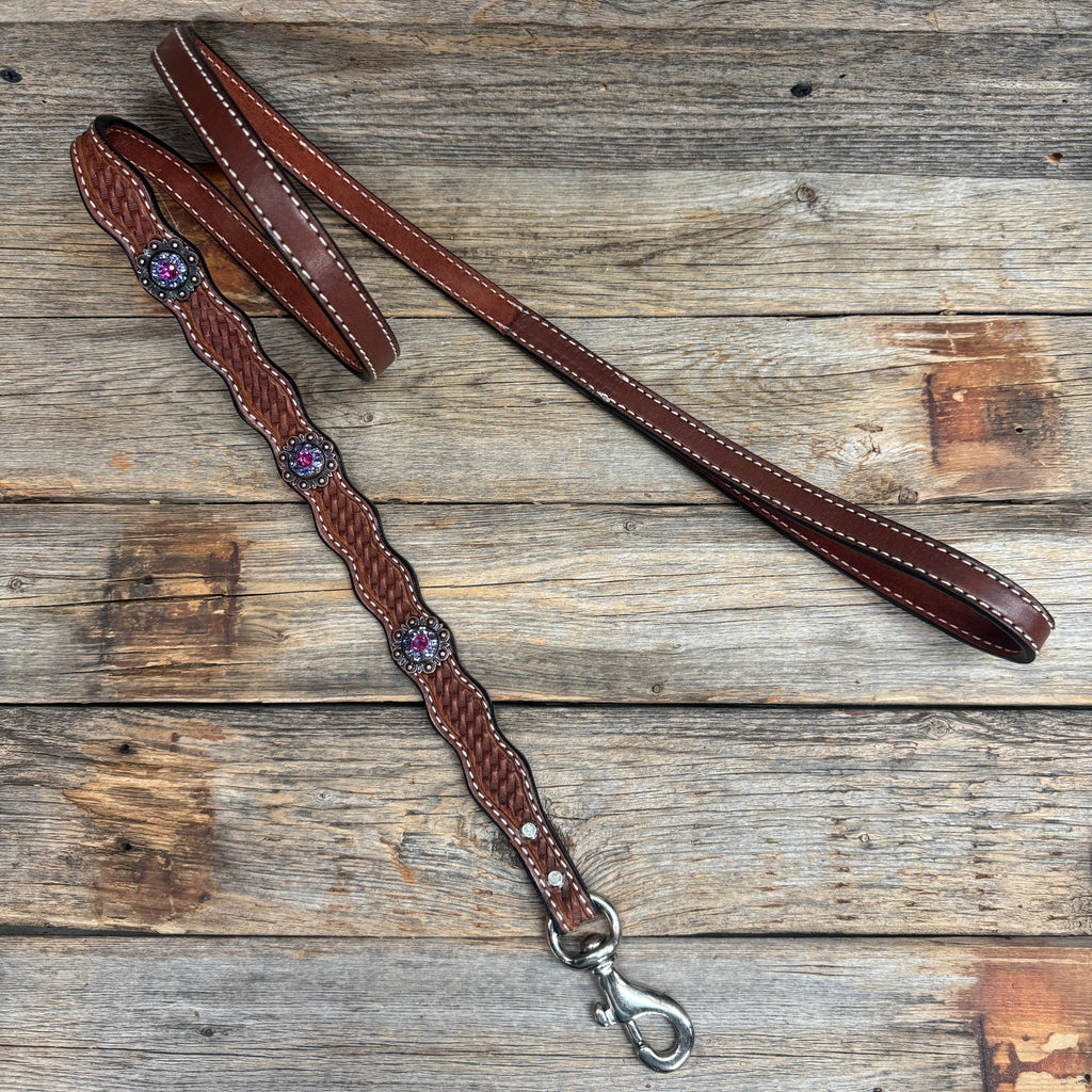 Genuine Leather Dog Collar or Leash With Copper Fuchsia and Lilac Conchos 10" to 22" orDC35 — view 7