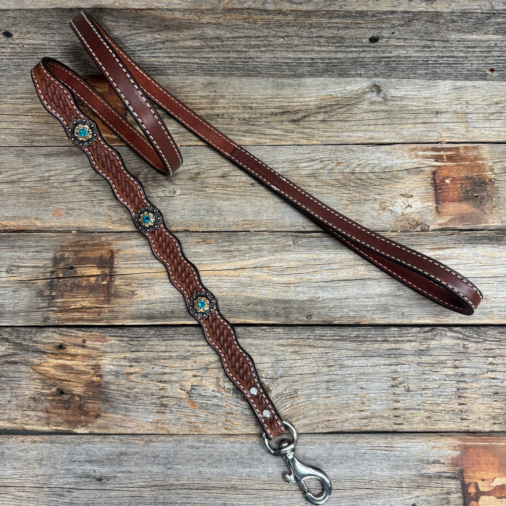 Genuine Leather Dog Collar or Leash With Copper Teal and Champagne Conchos 10" to 22" orDC24 — view 7