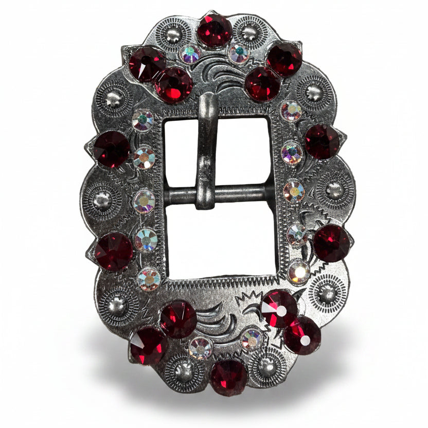 Antique Silver Ruby - AB Crystal Conchos | Sizes 1"- 3" | Buckles | Saddle Set | Leather Rosettes | Slide — view 10