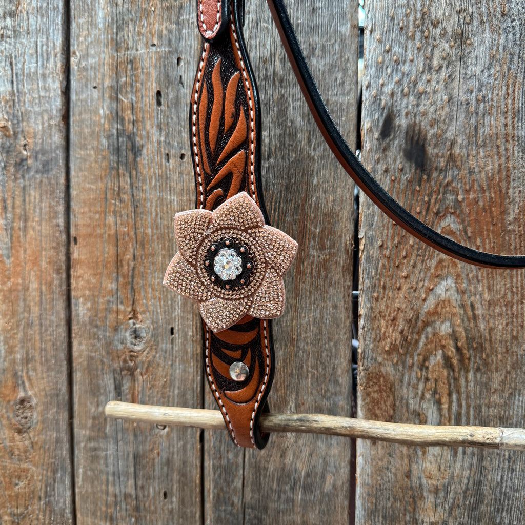Zebra Rose Gold and Clear Browband / Breastcollar Tack Set #BBBC654 — view 4