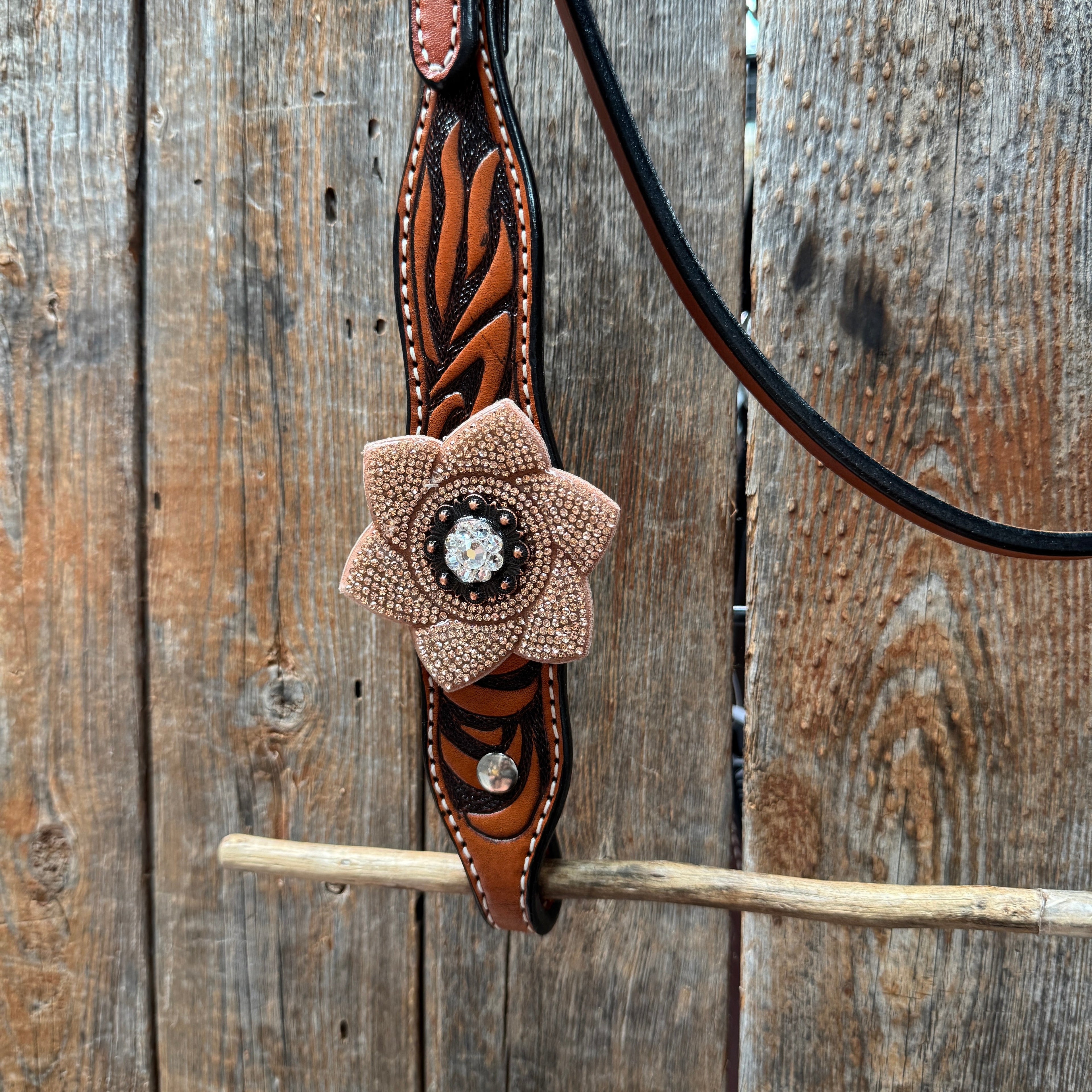 Zebra Rose Gold and Clear Browband / Breastcollar Tack Set #BBBC654 — view 4
