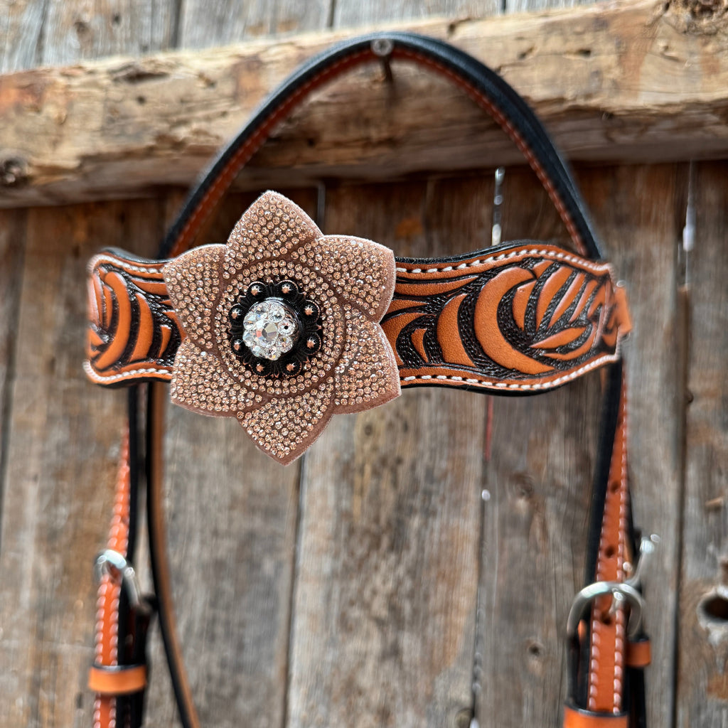 Zebra Rose Gold and Clear Browband / Breastcollar Tack Set #BBBC654 — view 3