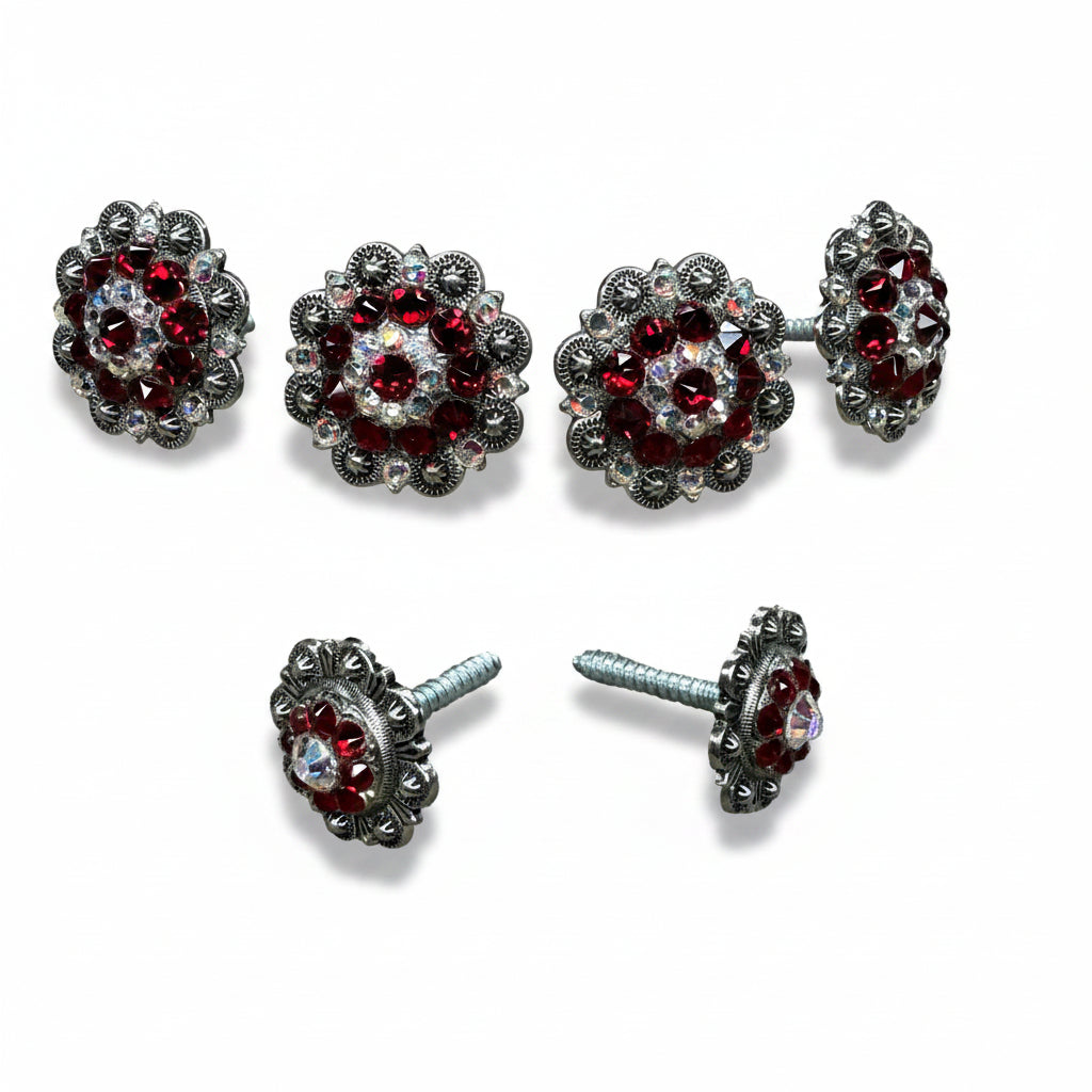 Antique Silver Ruby - AB Crystal Conchos | Sizes 1"- 3" | Buckles | Saddle Set | Leather Rosettes | Slide — view 11
