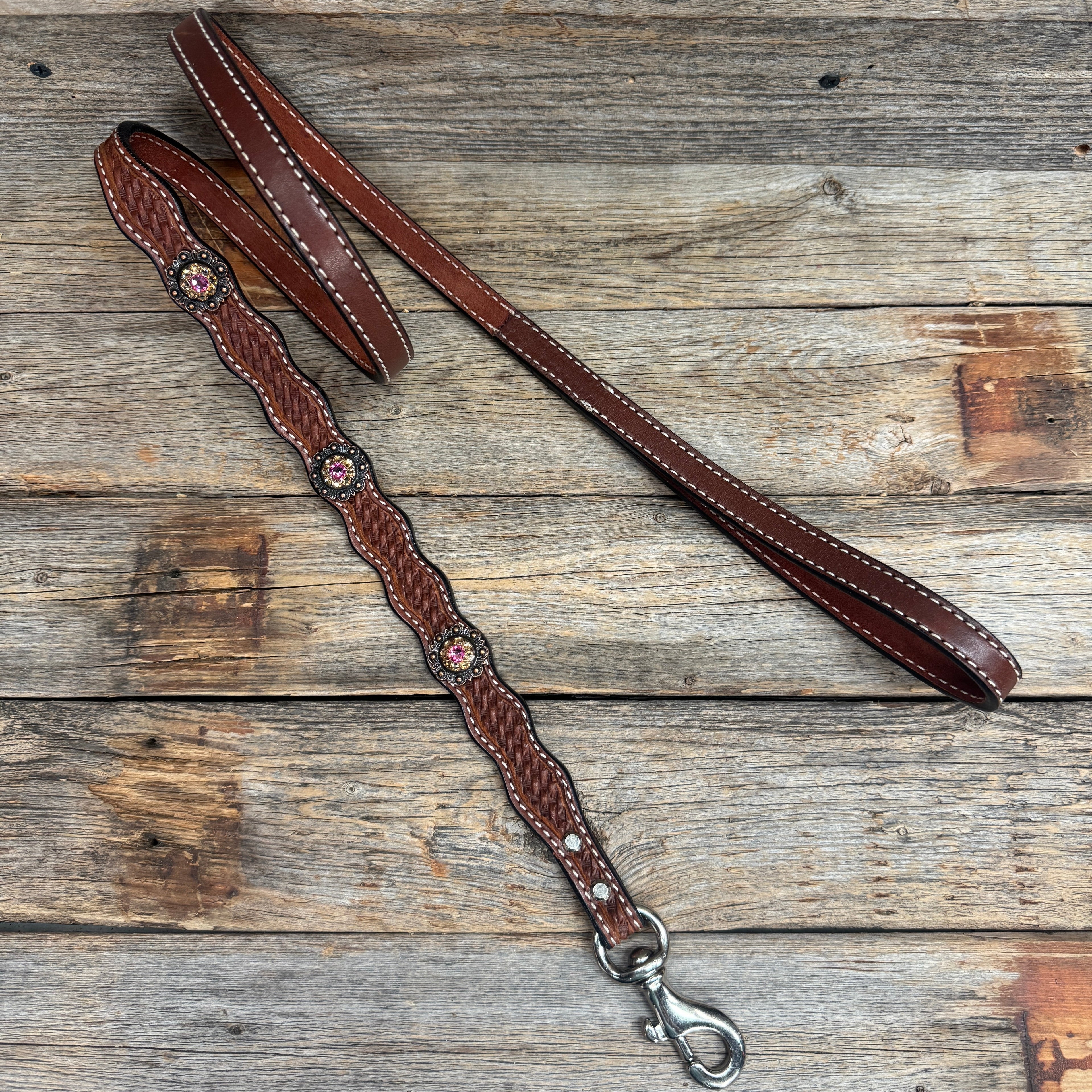 Genuine Leather Dog Collar or Leash With Copper Pink and Champagne Conchos 10" to 22" orDC36 — view 7