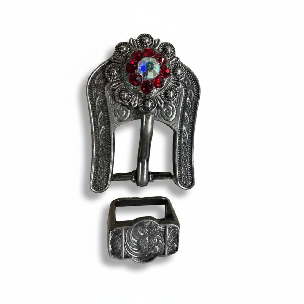 Antique Silver Ruby - AB Crystal Conchos | Sizes 1"- 3" | Buckles | Saddle Set | Leather Rosettes | Slide — view 7
