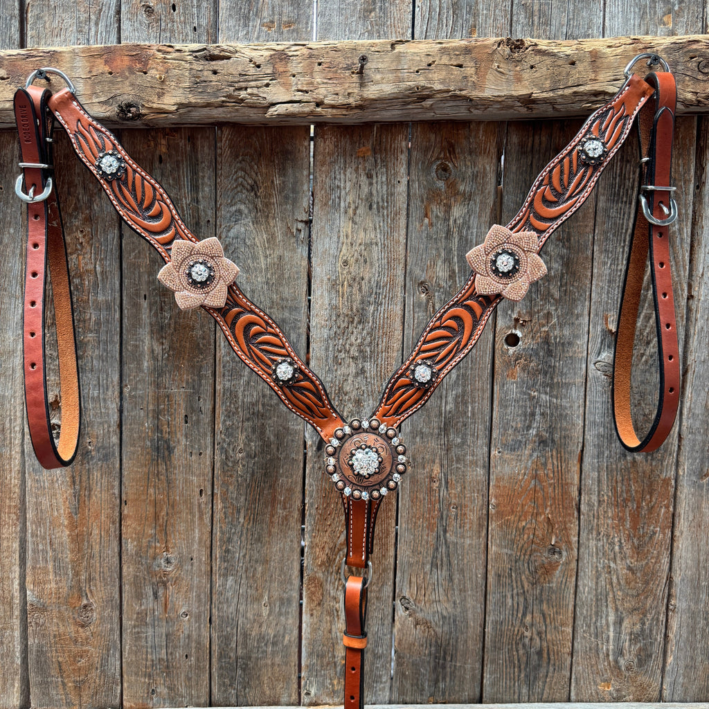 Zebra Rose Gold and Clear Browband / Breastcollar Tack Set #BBBC654 — view 5