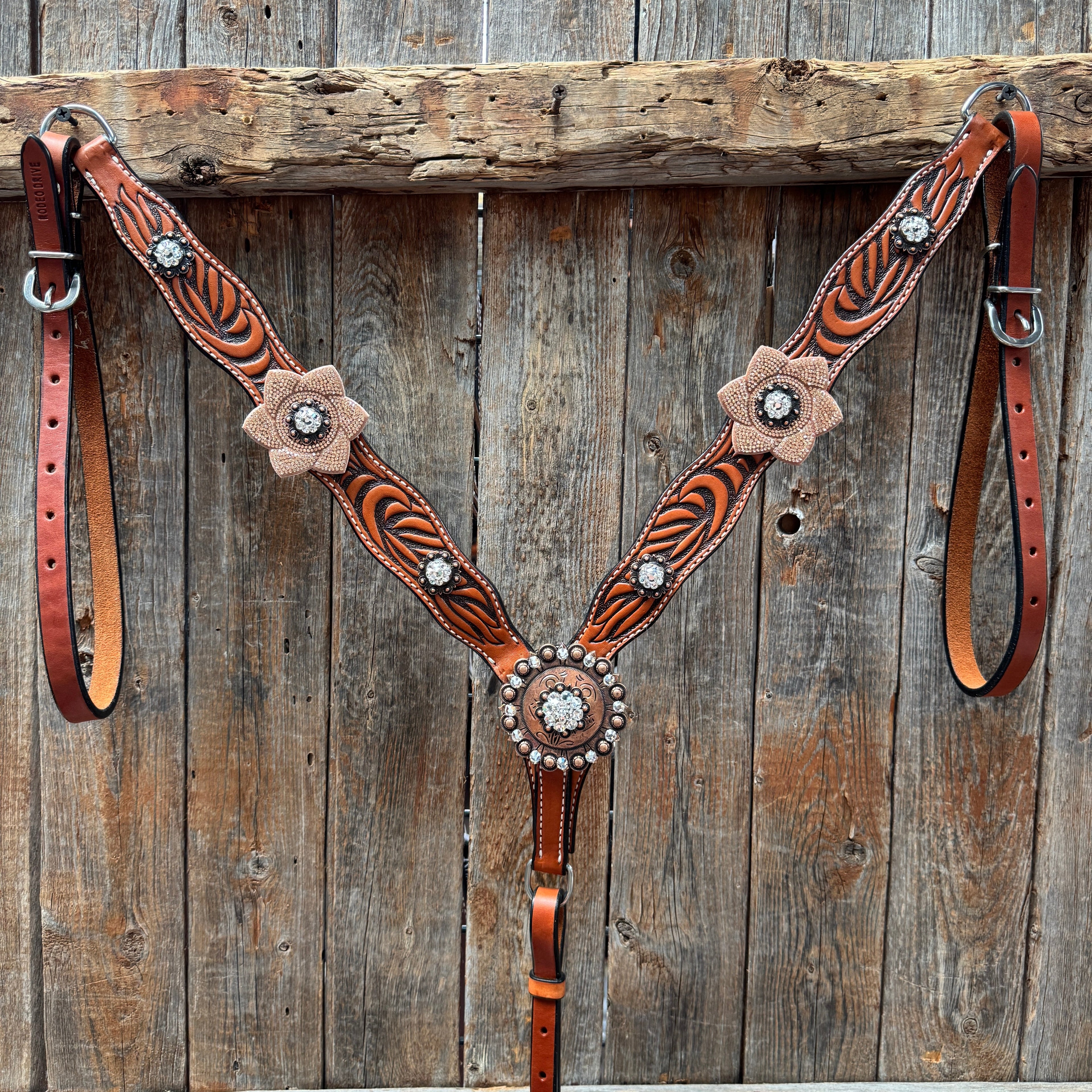 Zebra Rose Gold and Clear Browband / Breastcollar Tack Set #BBBC654 — view 5