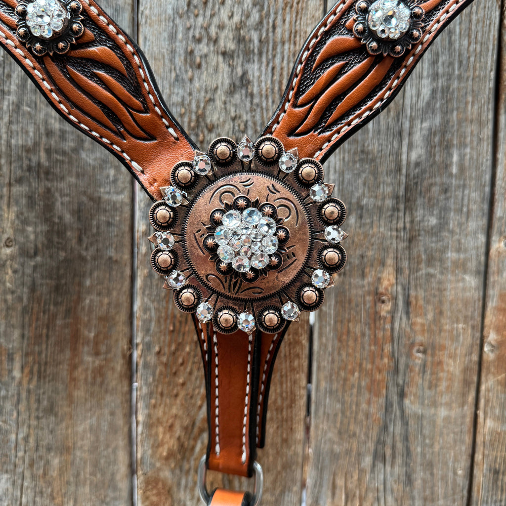 Zebra Rose Gold and Clear Browband / Breastcollar Tack Set #BBBC654 — view 7