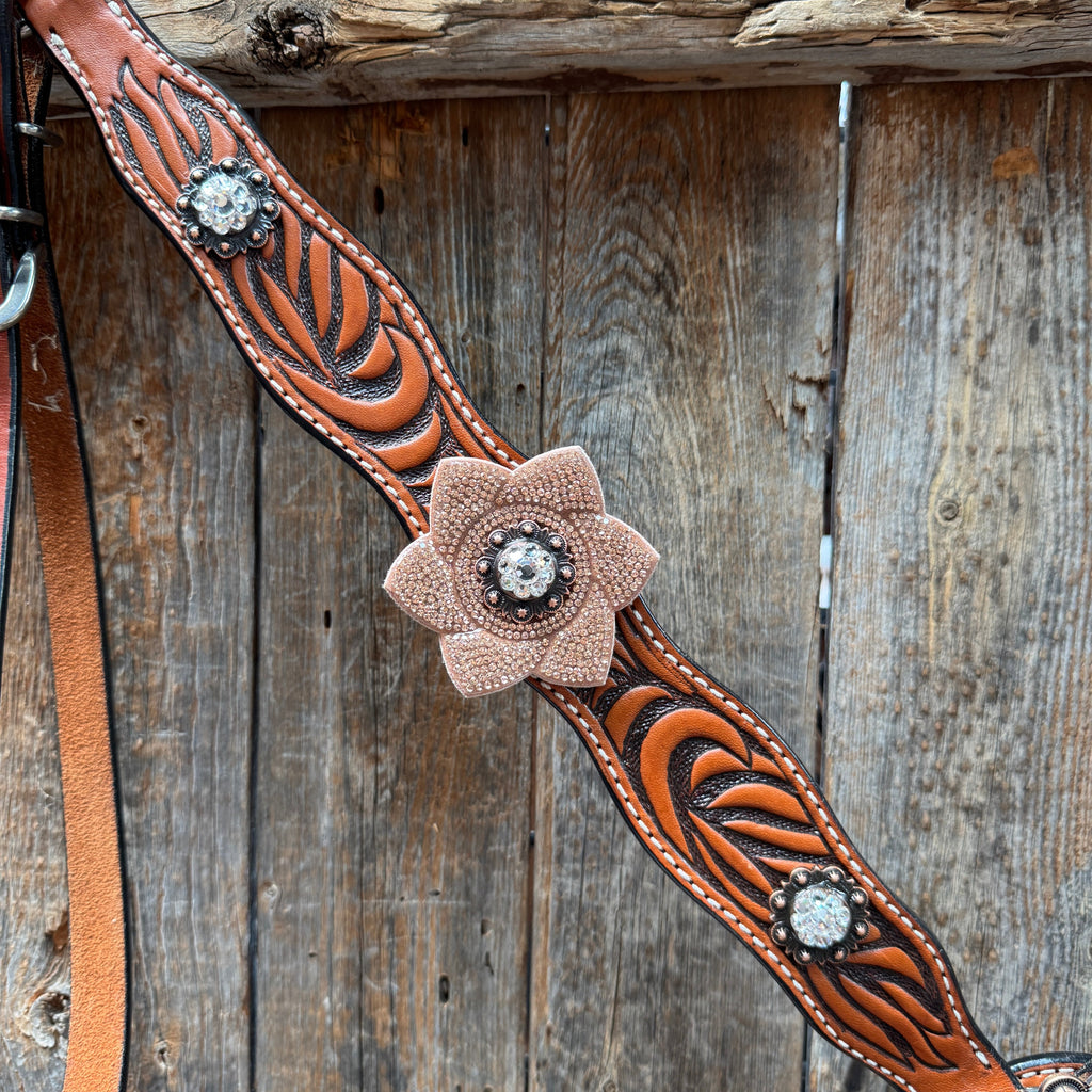 Zebra Rose Gold and Clear Browband / Breastcollar Tack Set #BBBC654 — view 6