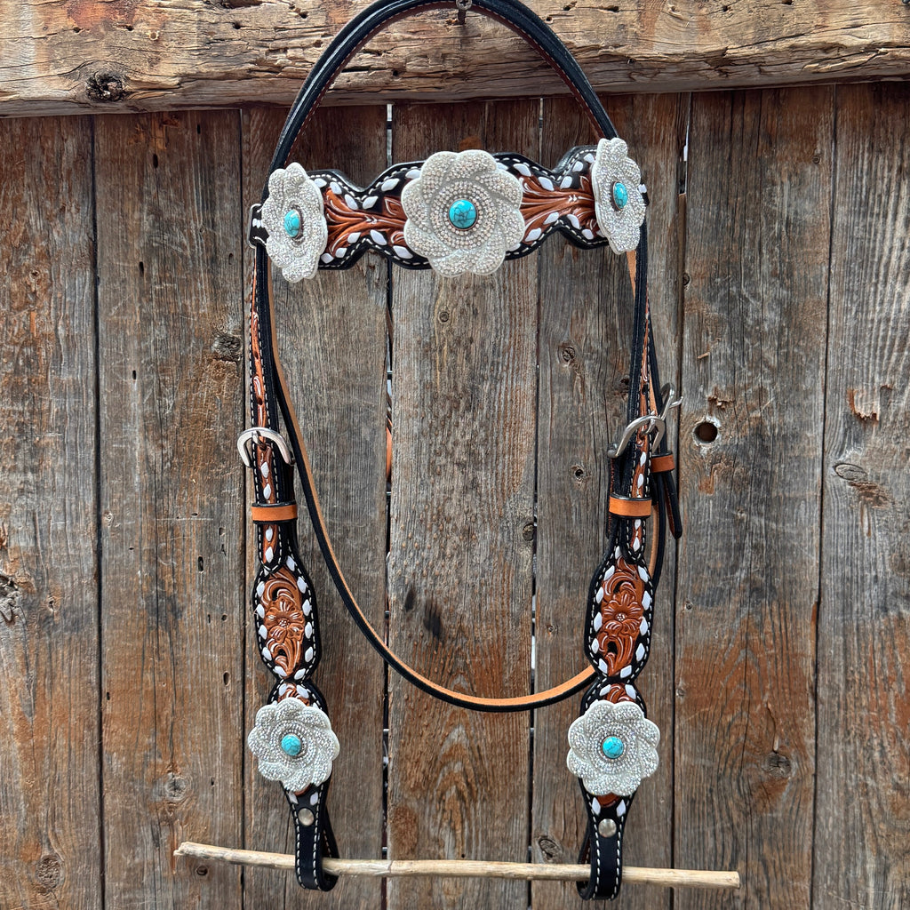 Classic Turquoise and Silver Browband Tack Set #BBBC655 — view 2