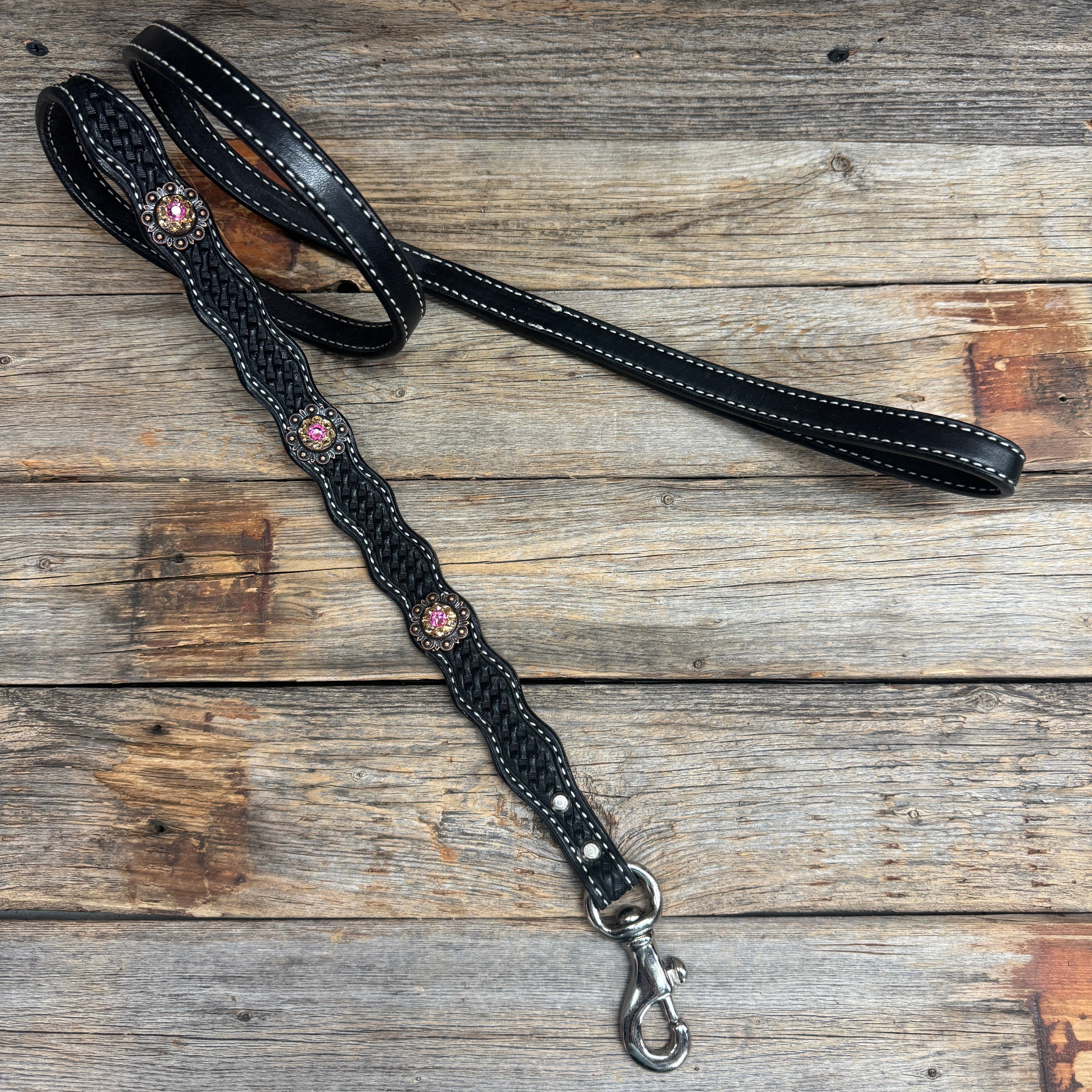 Genuine Leather Dog Collar or Leash With Copper Pink and Champagne Conchos 10" to 22" orDC36 — view 8