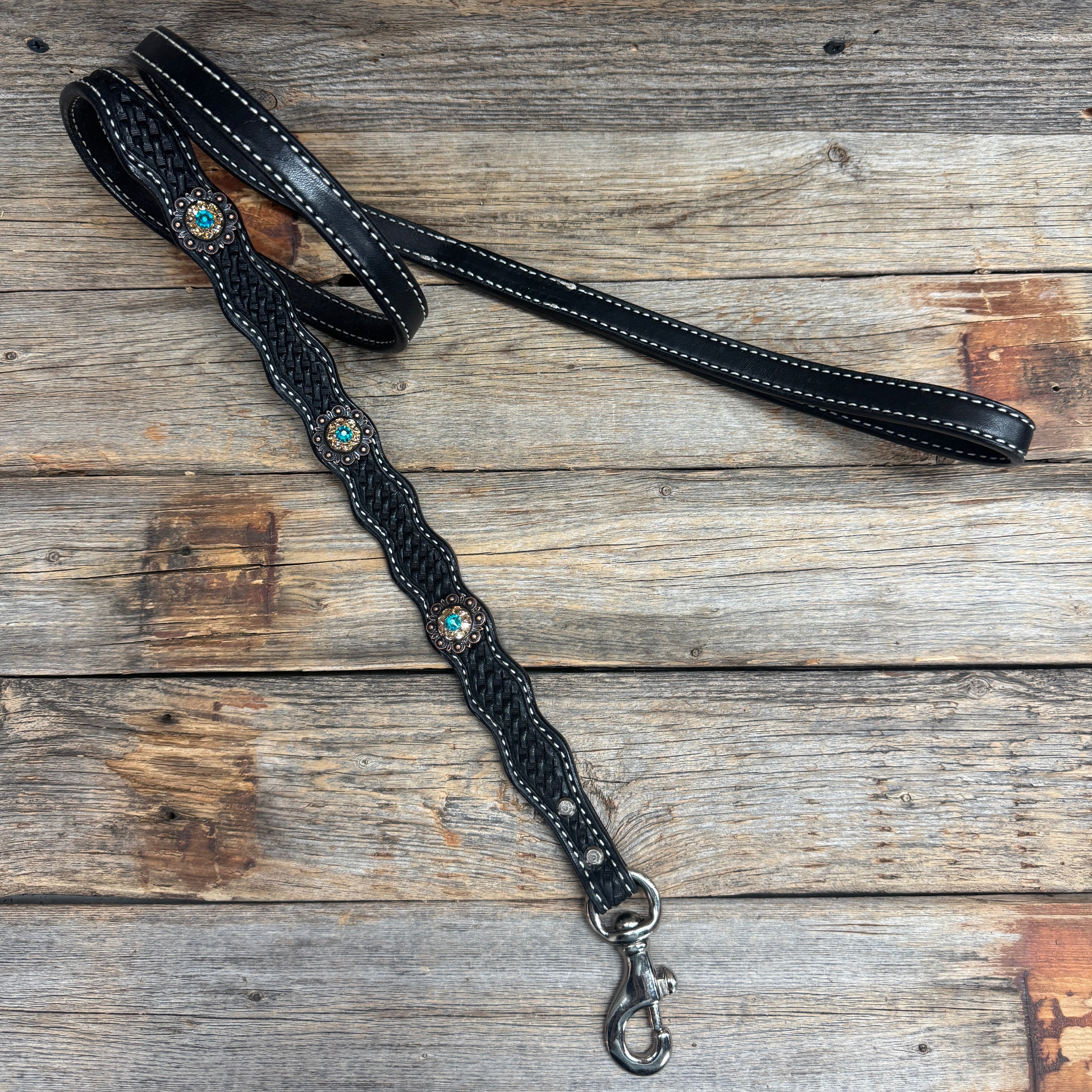 Genuine Leather Dog Collar or Leash With Copper Teal and Champagne Conchos 10" to 22" orDC24 — view 8