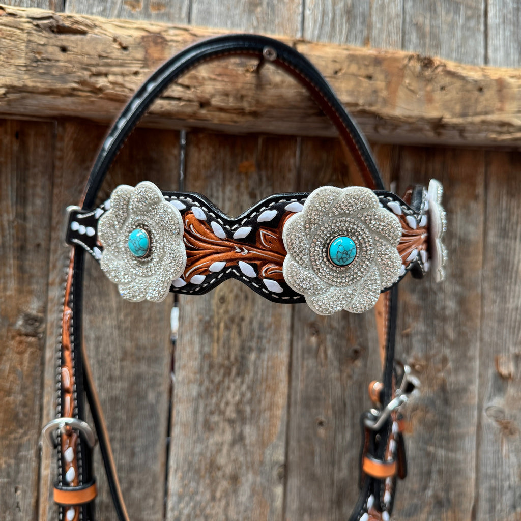 Classic Turquoise and Silver Browband Tack Set #BBBC655 — view 3