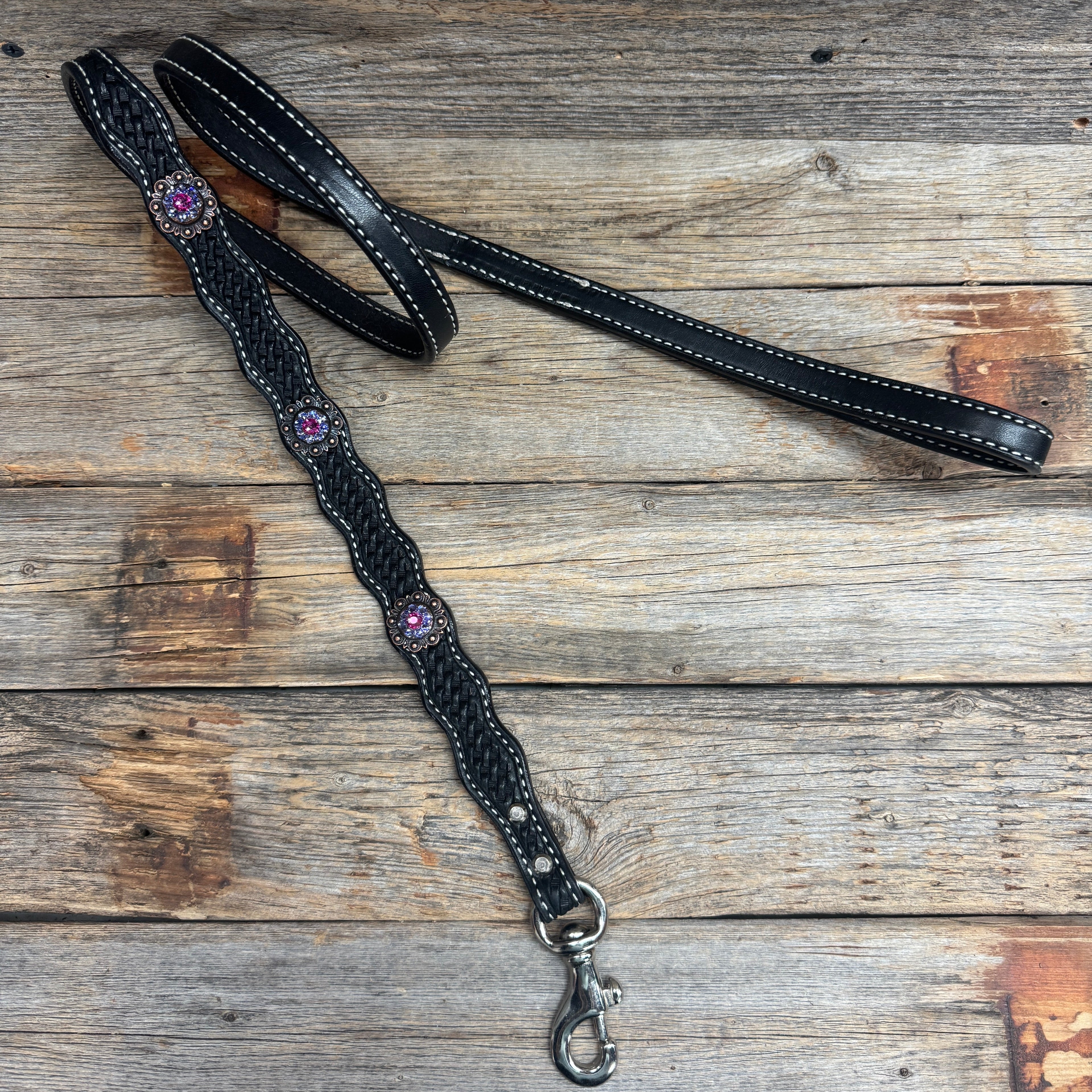 Genuine Leather Dog Collar or Leash With Copper Fuchsia and Lilac Conchos 10" to 22" orDC35 — view 8