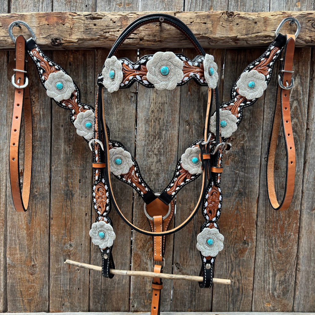 Classic Turquoise and Silver Browband Tack Set #BBBC655