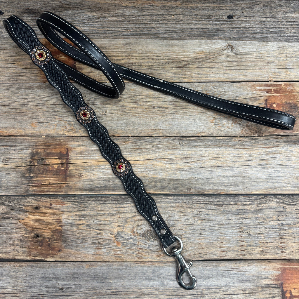 Genuine Leather Dog Collar or Leash With Copper Ruby and Champagne Conchos 10" to 22" orDC38 — view 8