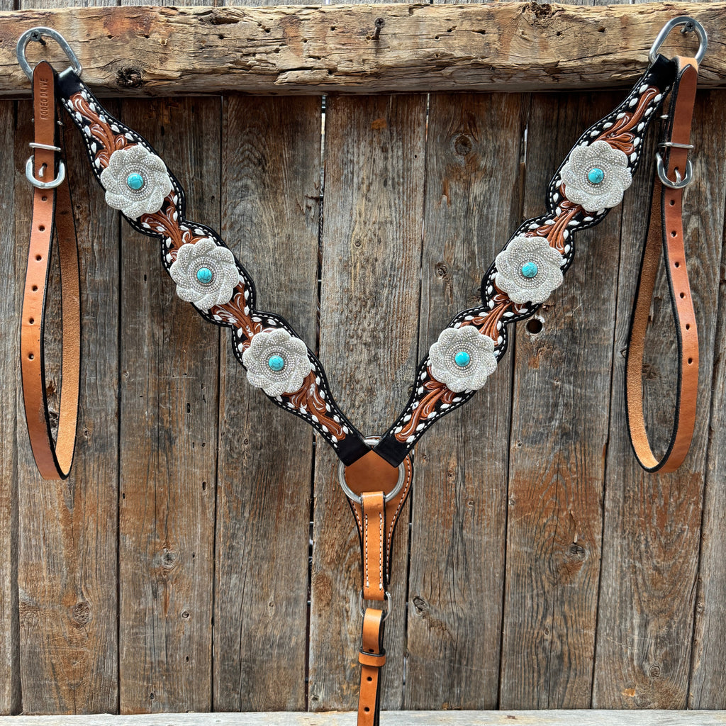 Classic Turquoise and Silver Browband Tack Set #BBBC655 — view 5