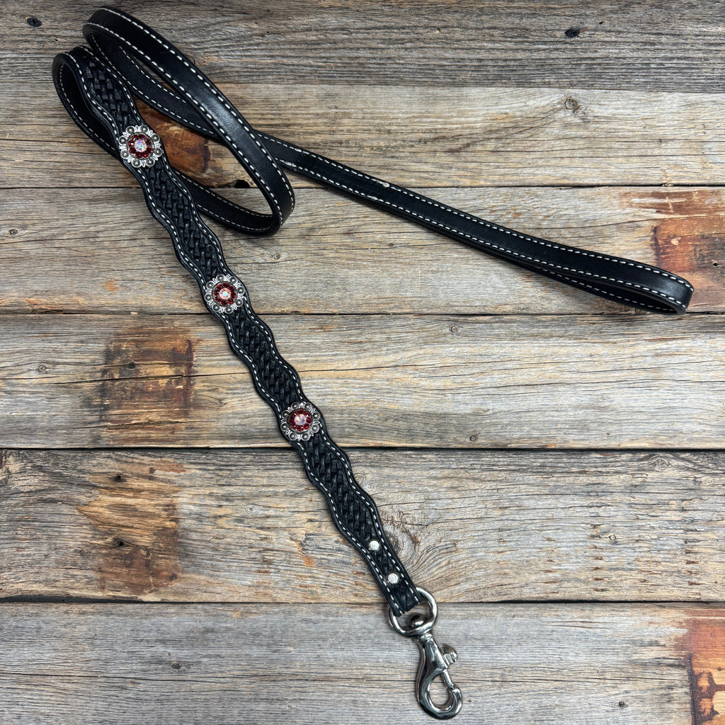Genuine Leather Dog Collar or Leash With Antique Silver Ruby and AB Conchos 10" to 22" orDC41 — view 8