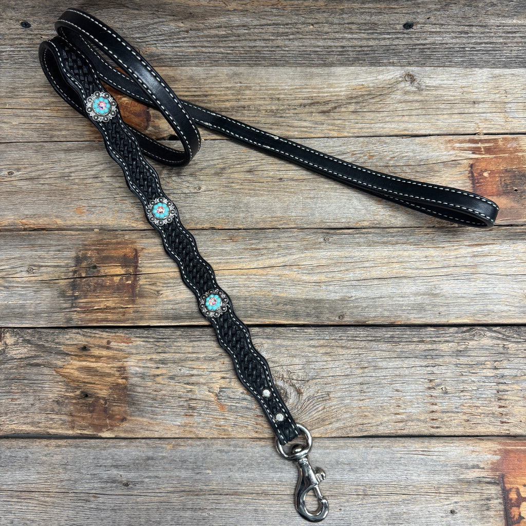 Genuine Leather Dog Collar or Leash With Antique Silver Turquoise and AB Conchos 10" to 22" orDC5 — view 8