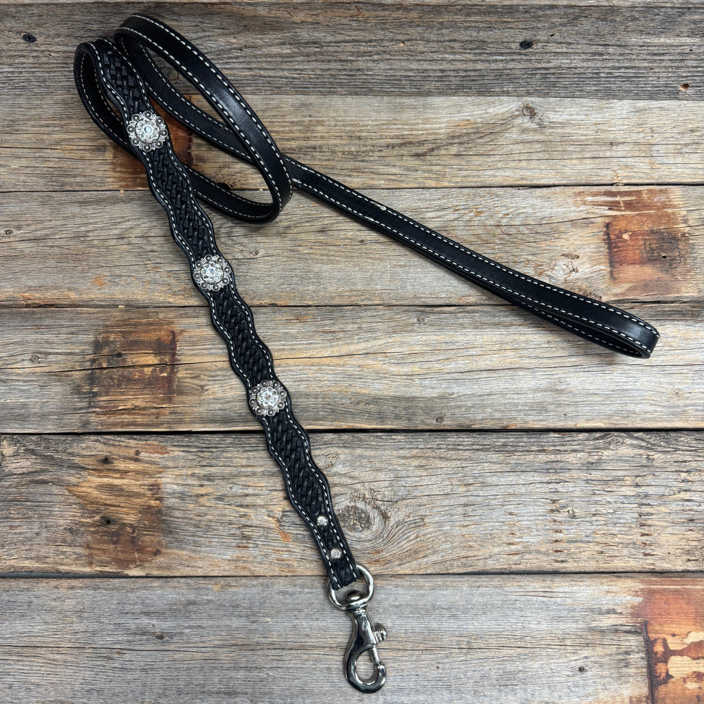 Genuine Leather Dog Collar or Leash With Antique Silver Clear Conchos 10" to 22" orDC44 — view 8